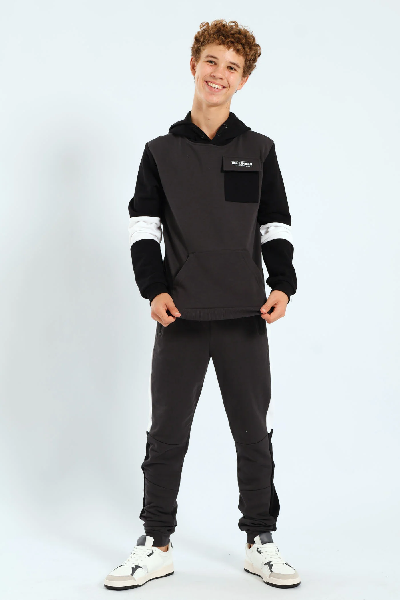 Boys Inset Back Print Hoody - Charcoal - Image 7