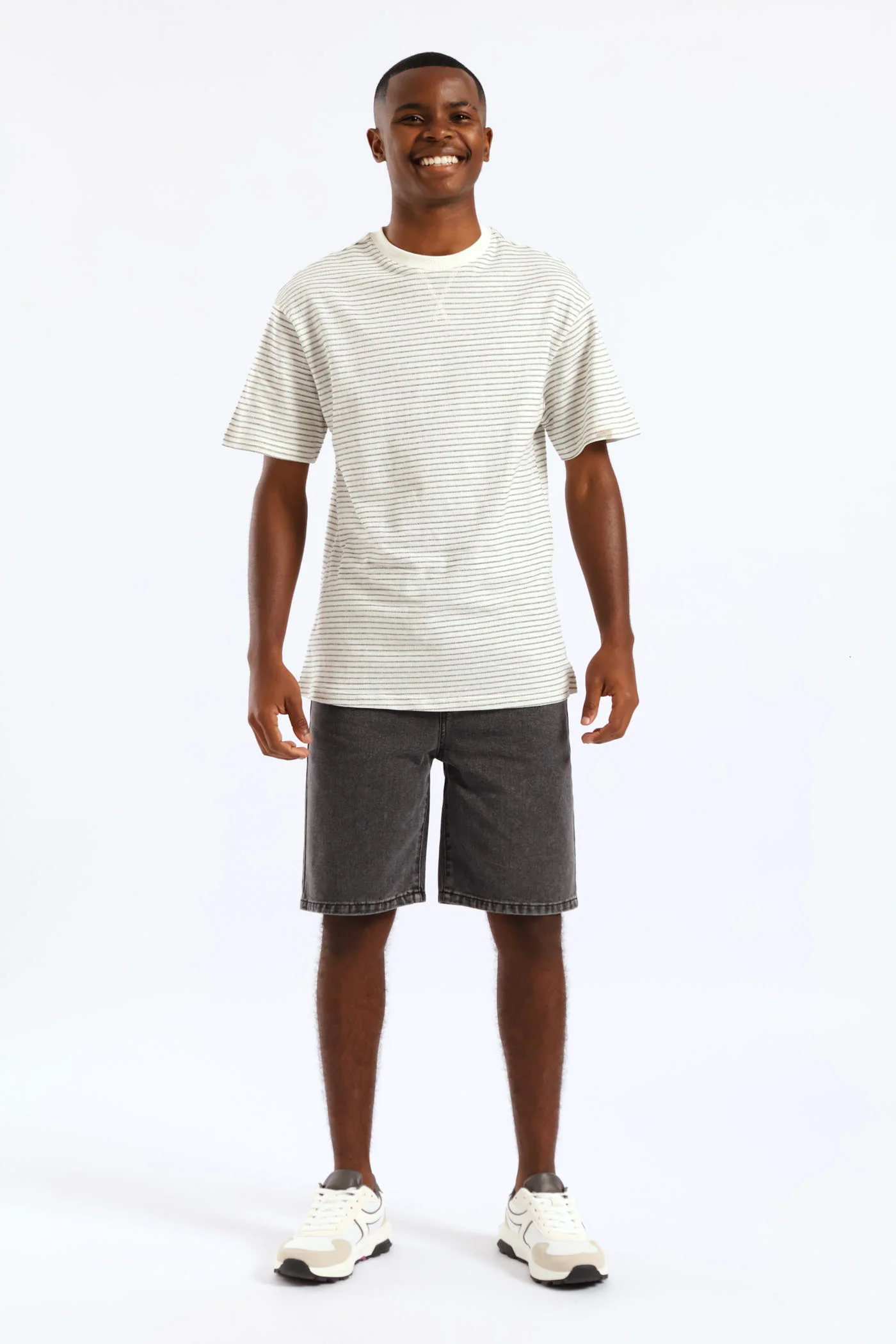 Boys Jacquard Stripe Oversized T-Shirt - White - Image 5
