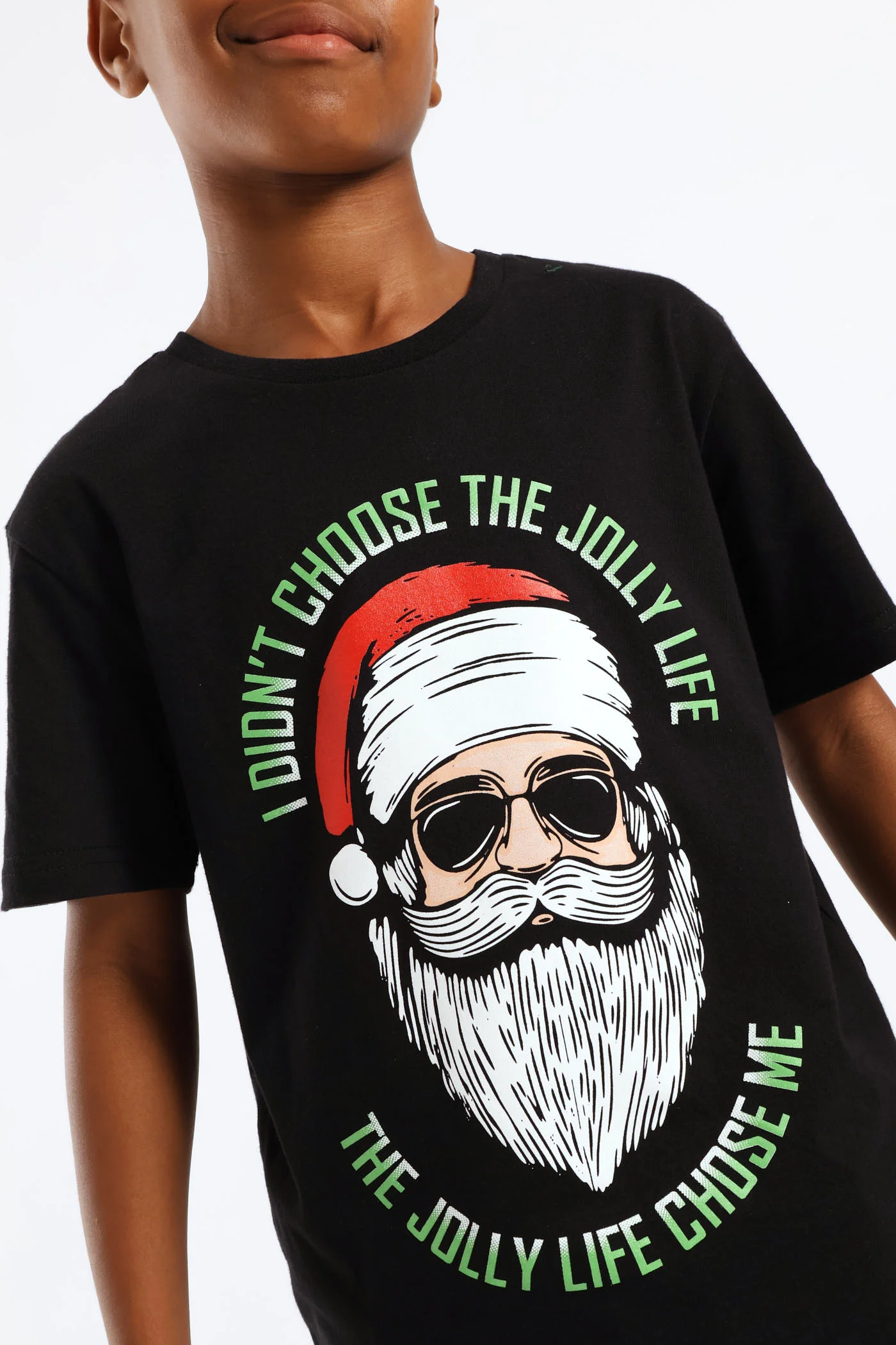 Boys Jolly Santa Print T-Shirt - Black - Image 2