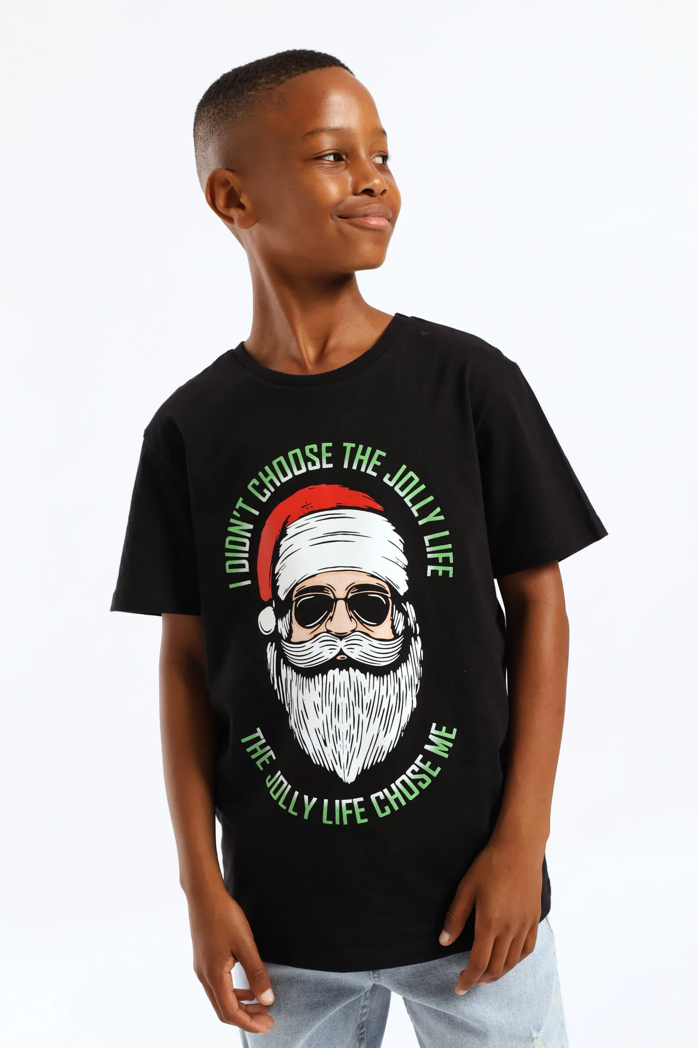 Boys Jolly Santa Print T-Shirt - Black - Image 3