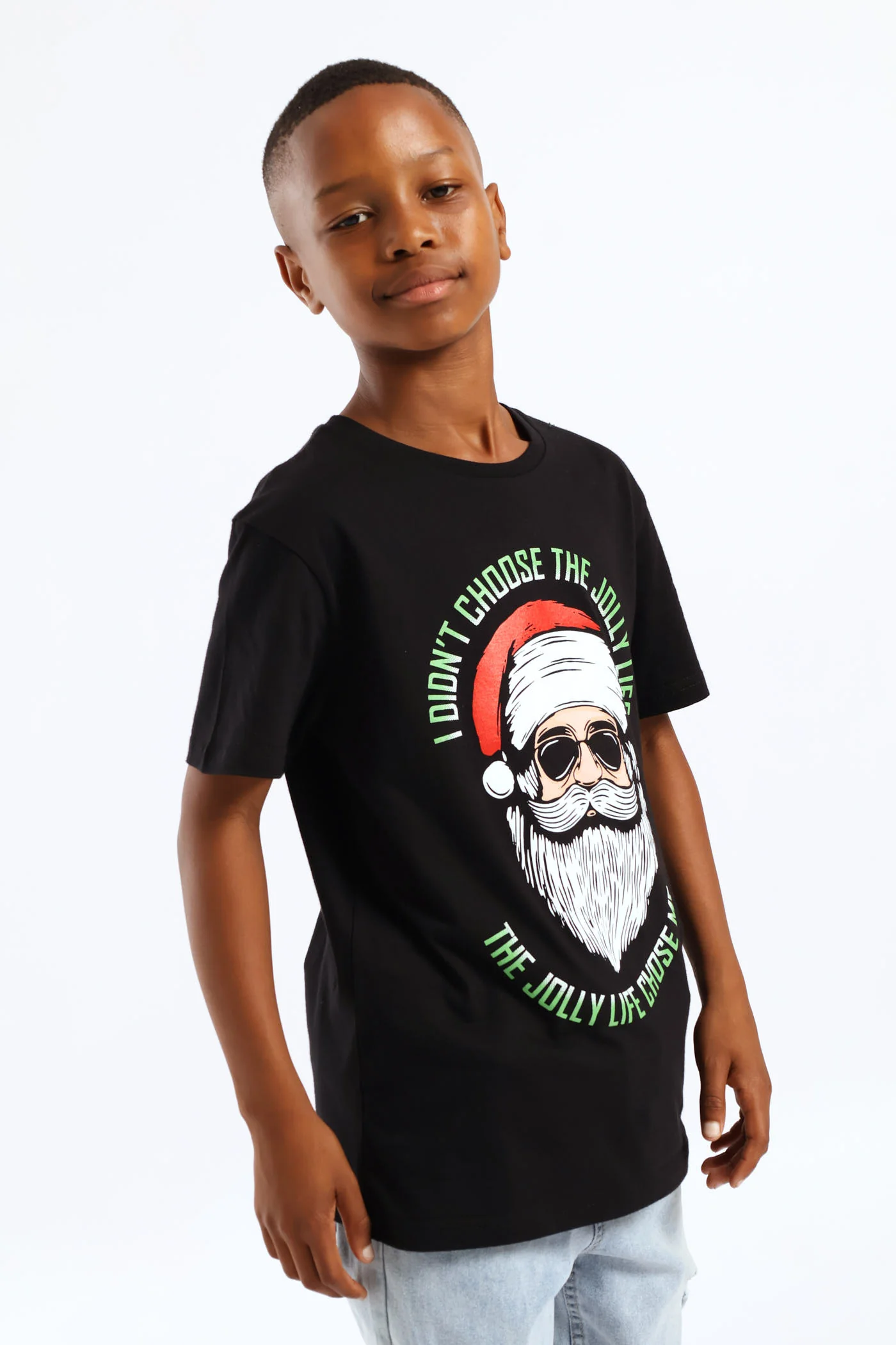 Boys Jolly Santa Print T-Shirt - Black - Image 4