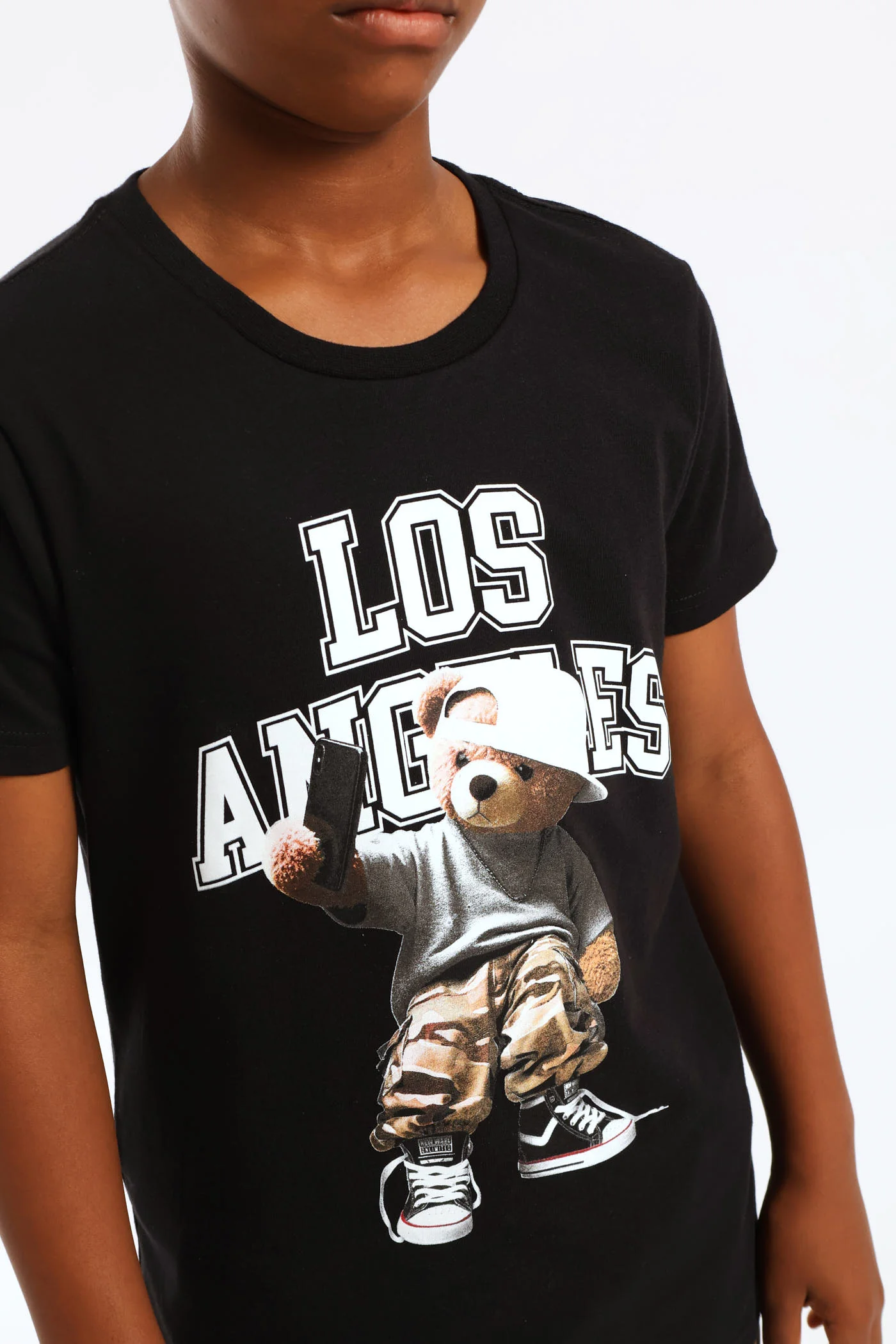 Boys LA Teddy Print Tee - Black - Image 2