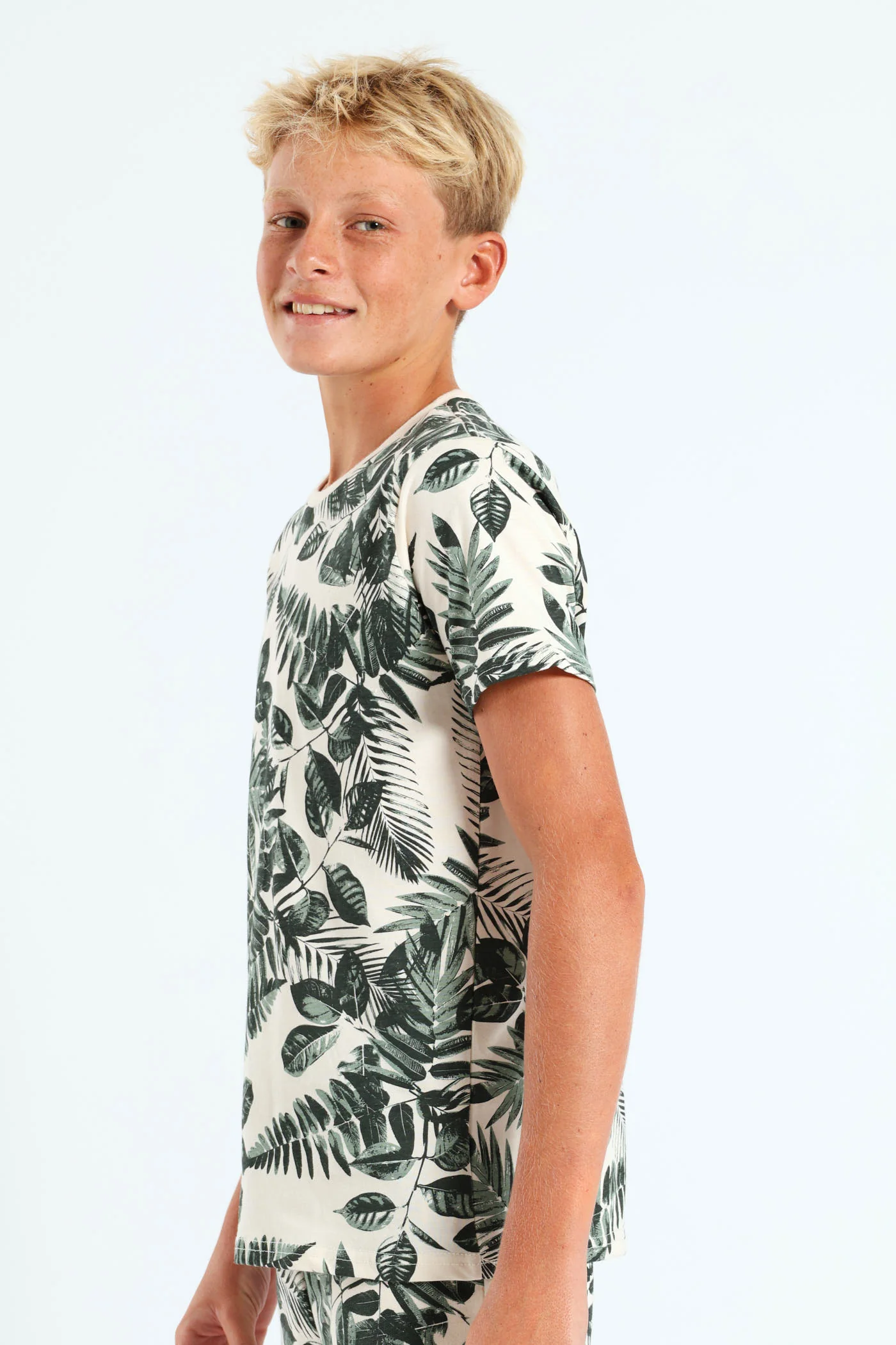 Boys Leaf Print Tee - Cream - Image 3