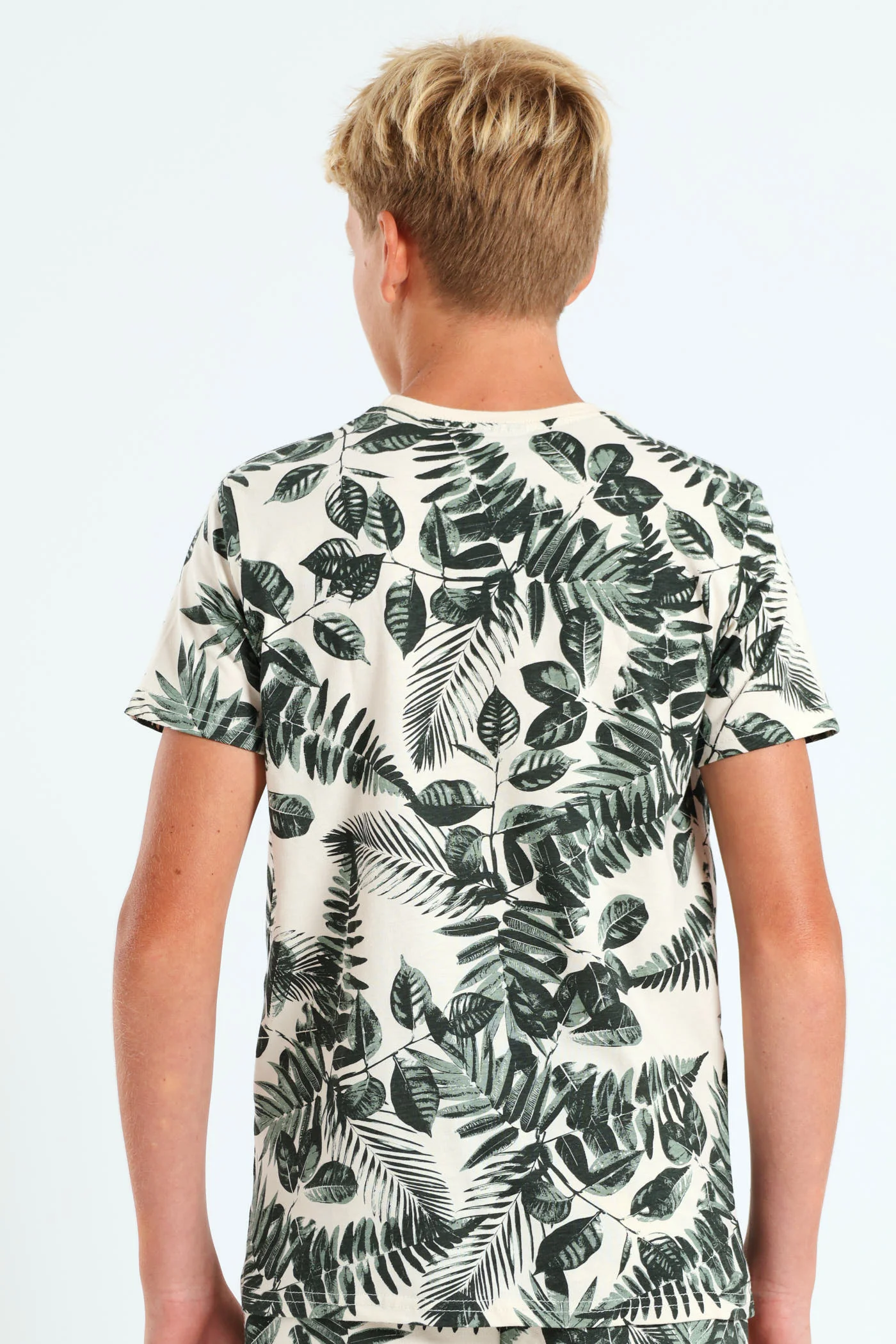 Boys Leaf Print Tee - Cream - Image 4