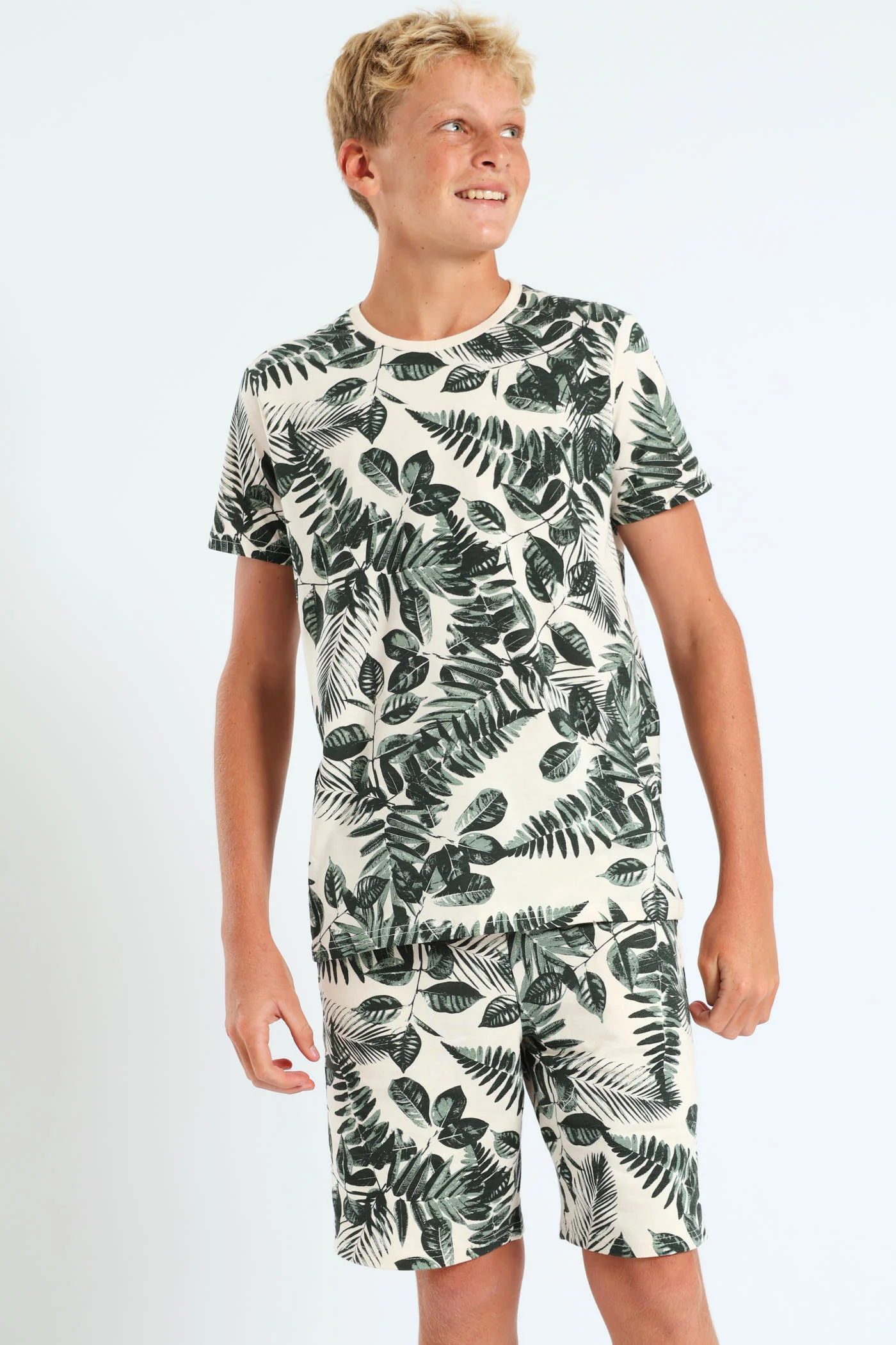 Boys Leaf Print Tee - Cream - Image 5