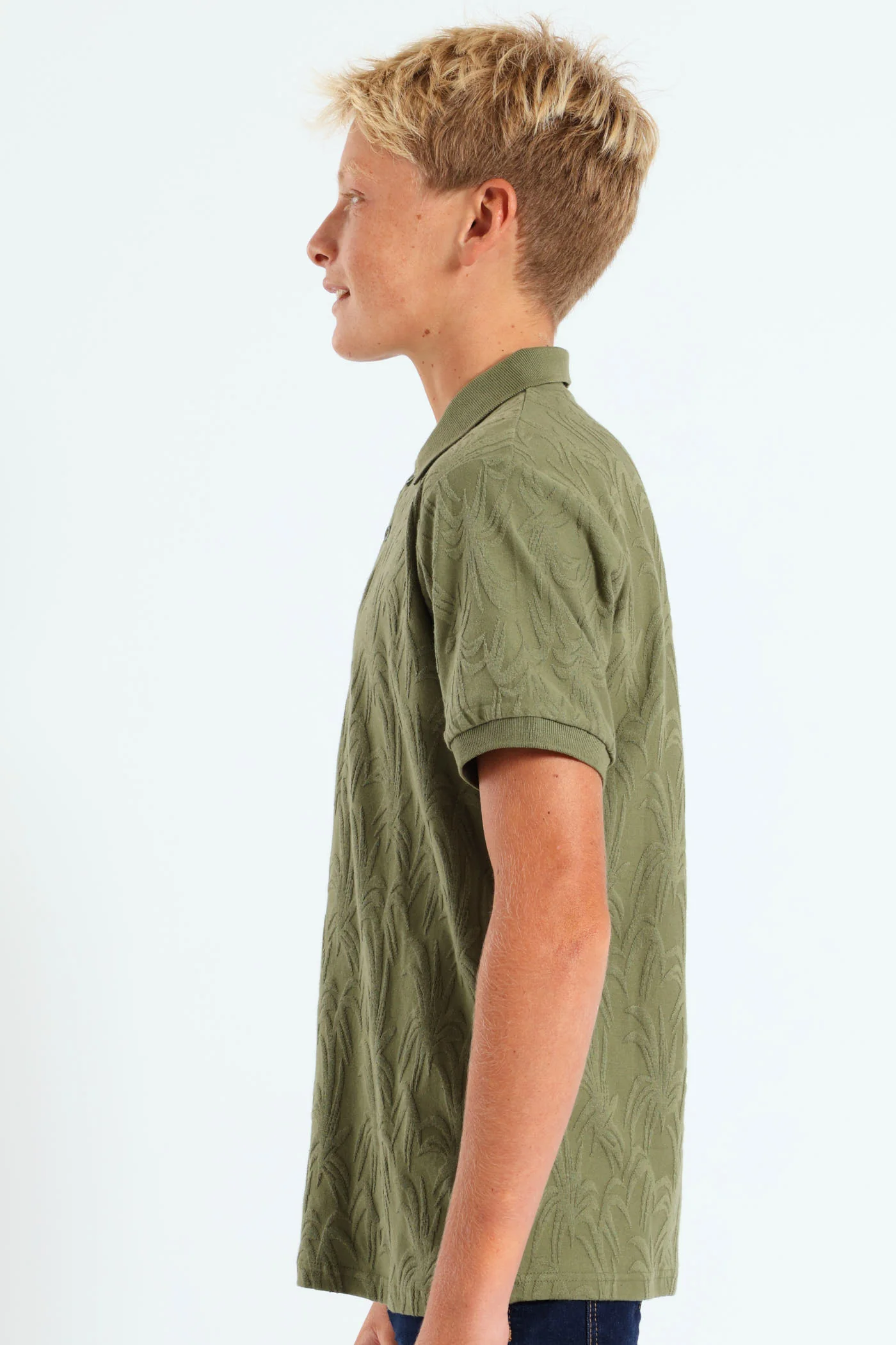 Boys Leafy Textured Golfer - Olive - Image 2