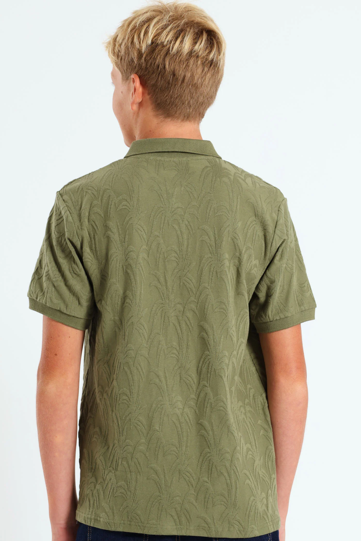 Boys Leafy Textured Golfer - Olive - Image 3
