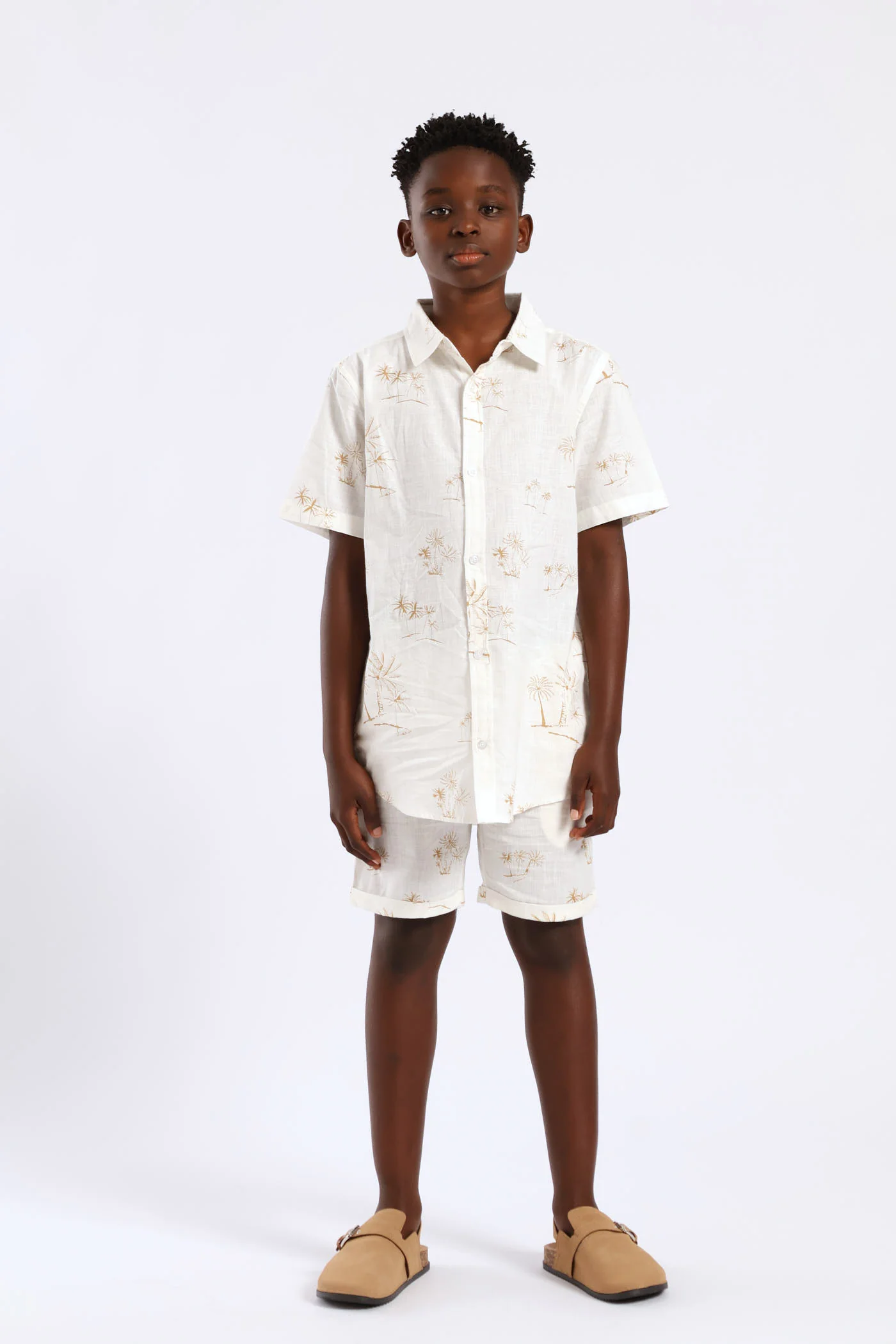 Boys Linen Look Palm Print Shirt - Natural - Image 2