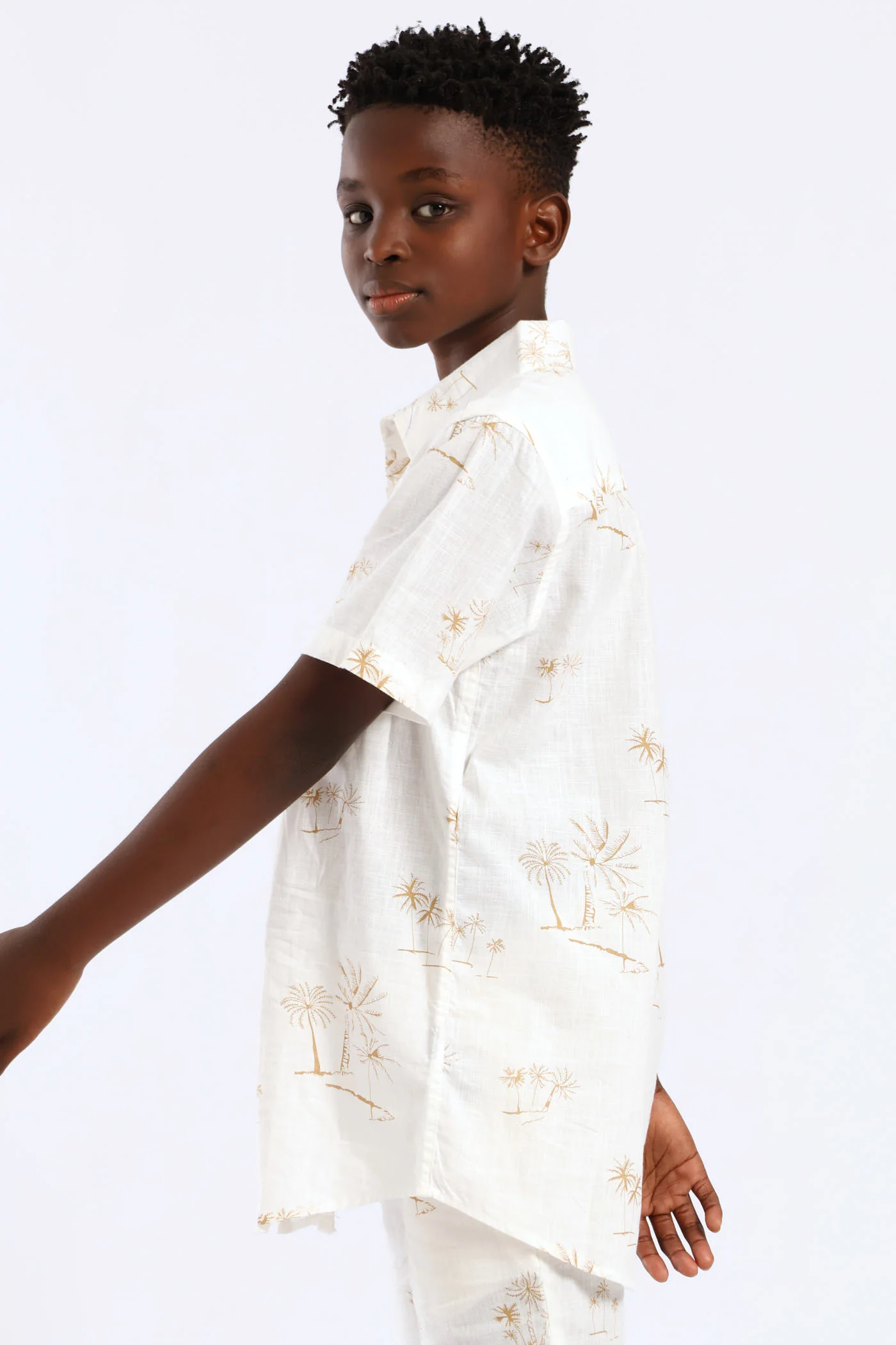 Boys Linen Look Palm Print Shirt - Natural - Image 3