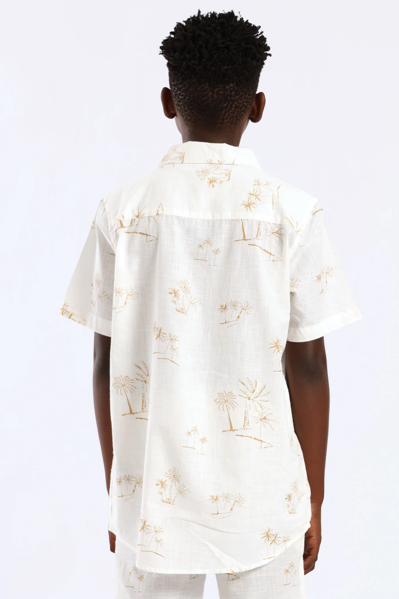 Boys Linen Look Palm Print Shirt - Natural - Image 4