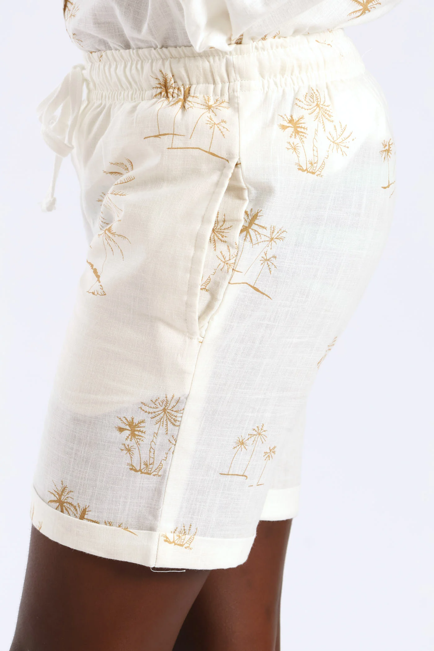 Boys Linen Look Palm Print Short - Natural - Image 3