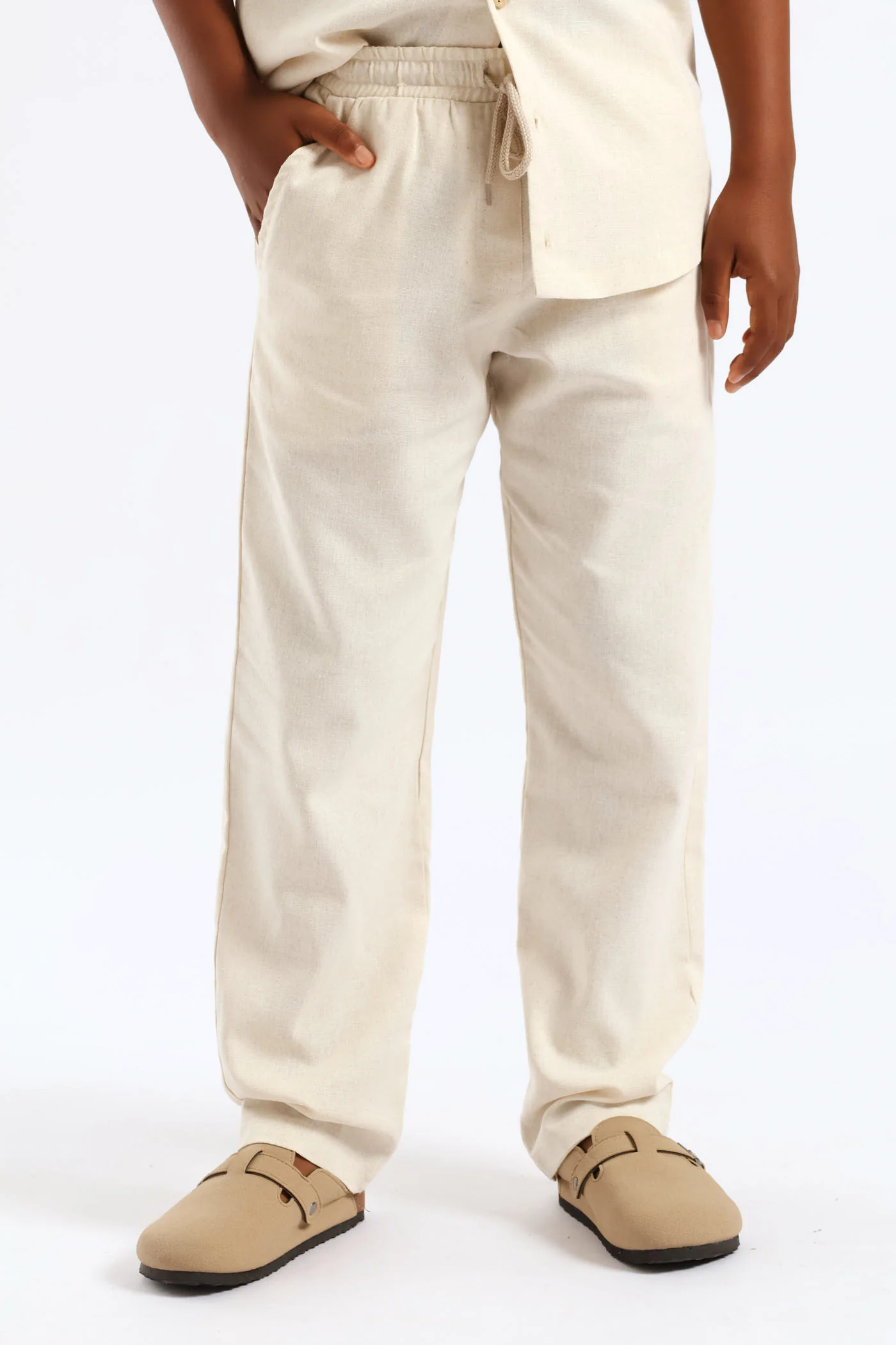 Boys Linen Wide Leg Pant - Natural - Image 2