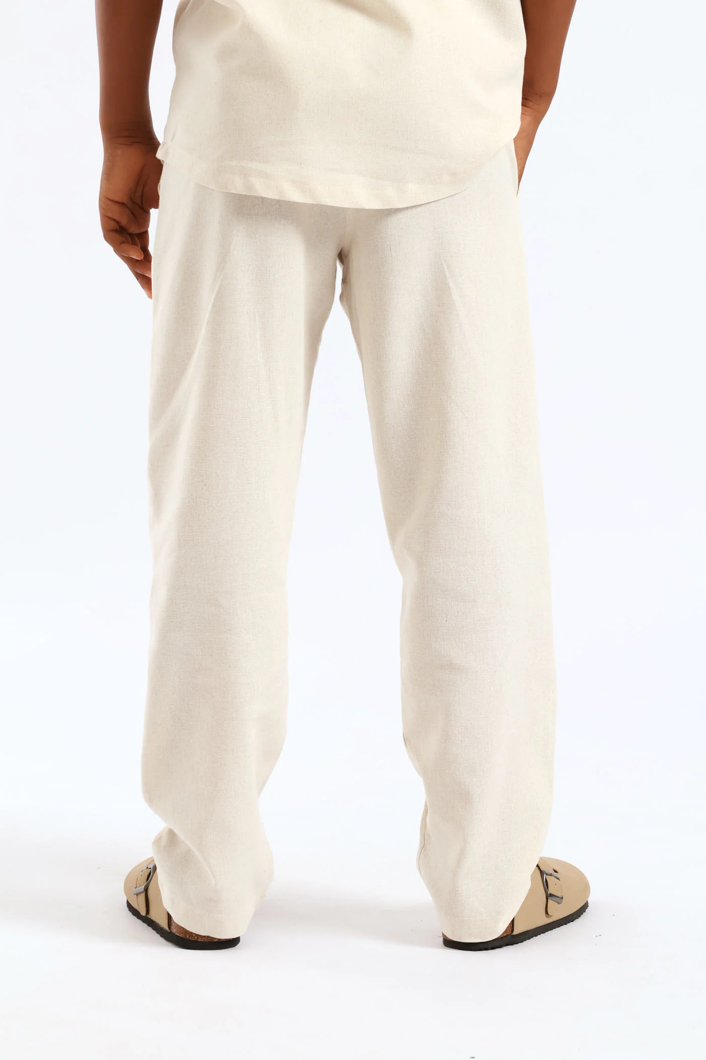 Boys Linen Wide Leg Pant - Natural - Image 4