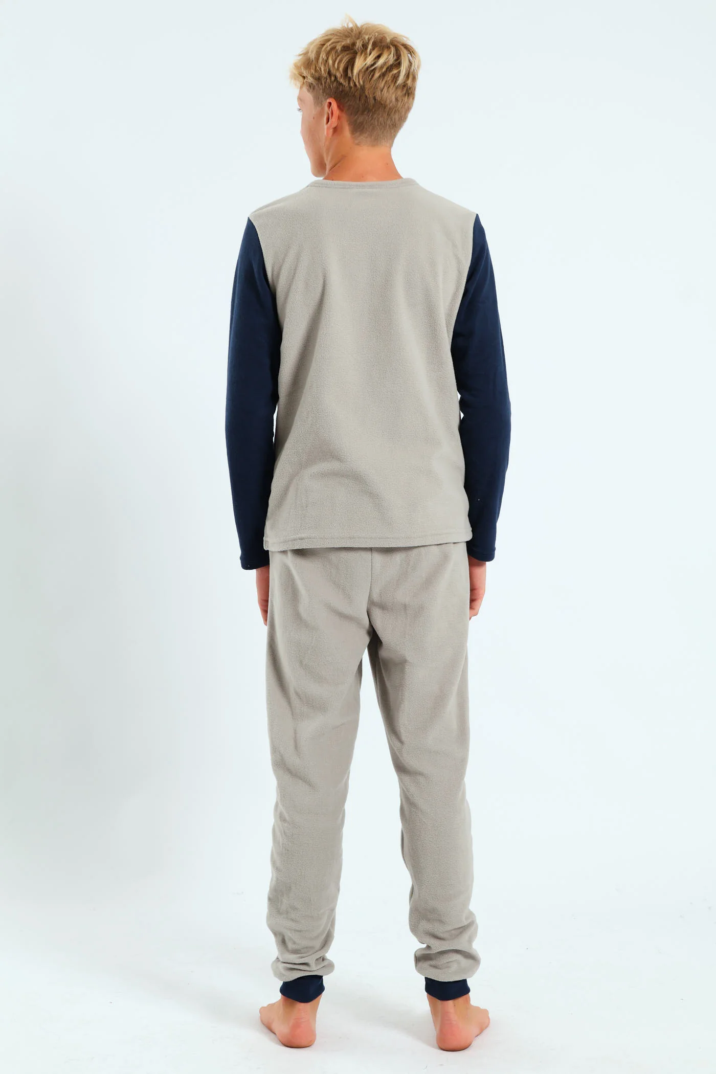 Boys Micro Fleece Bear Raglan Sleeve Sleep Set - Grey - Image 3
