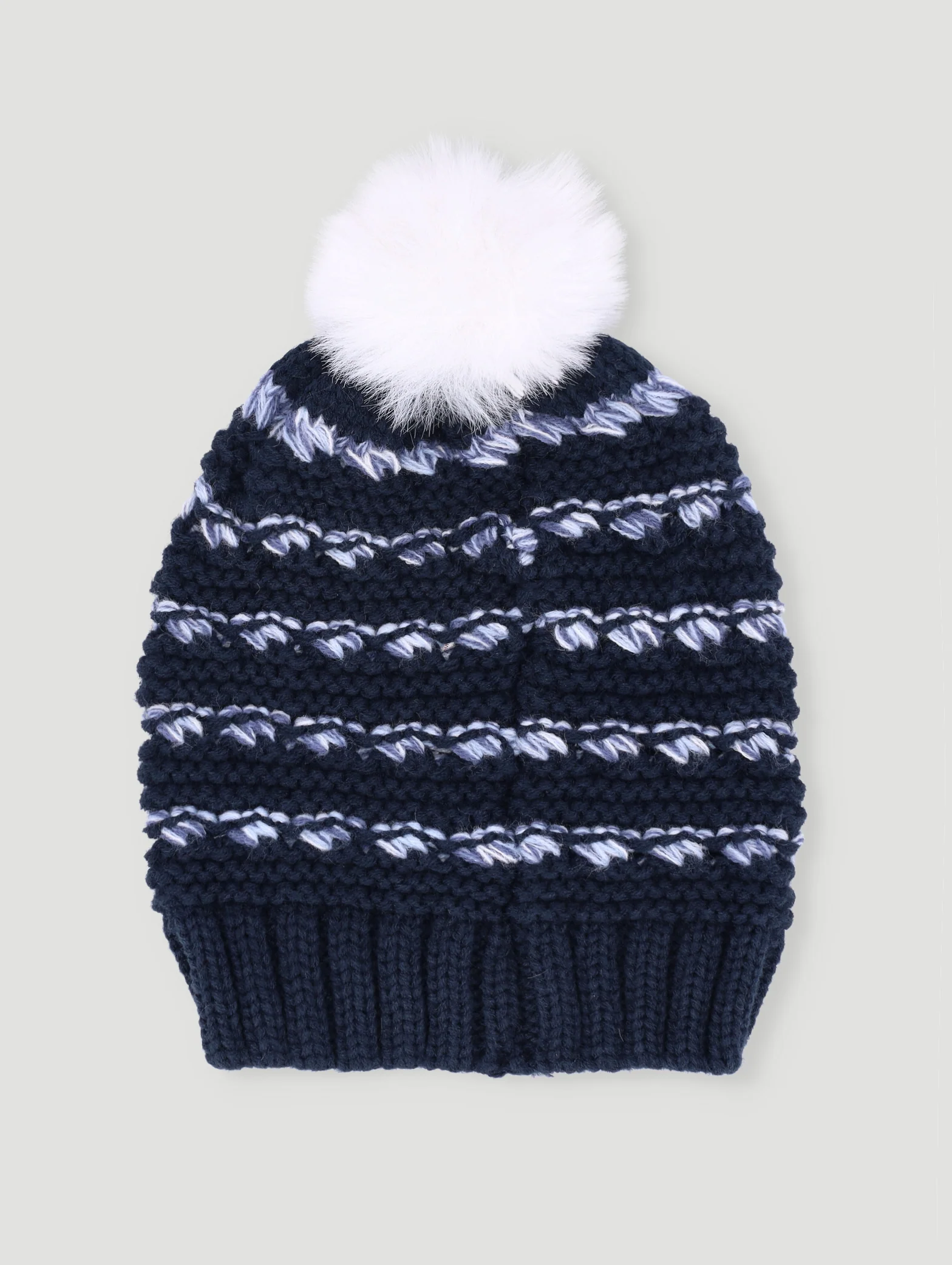 Boys Mixed Knit Beanie With Pom Pom - Blue - Image 2