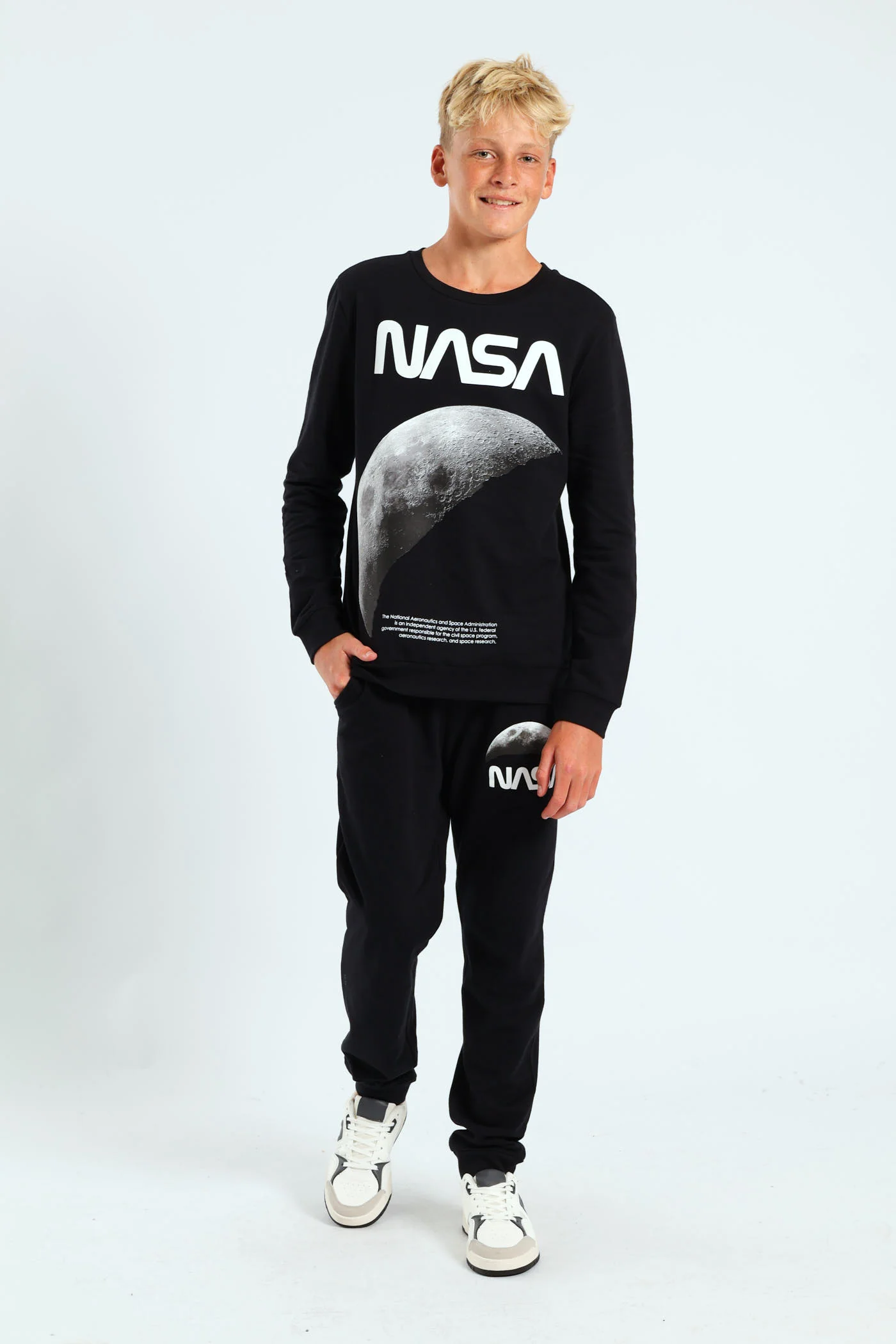 Boys Moon Fleece Crew Top - Black - Image 2