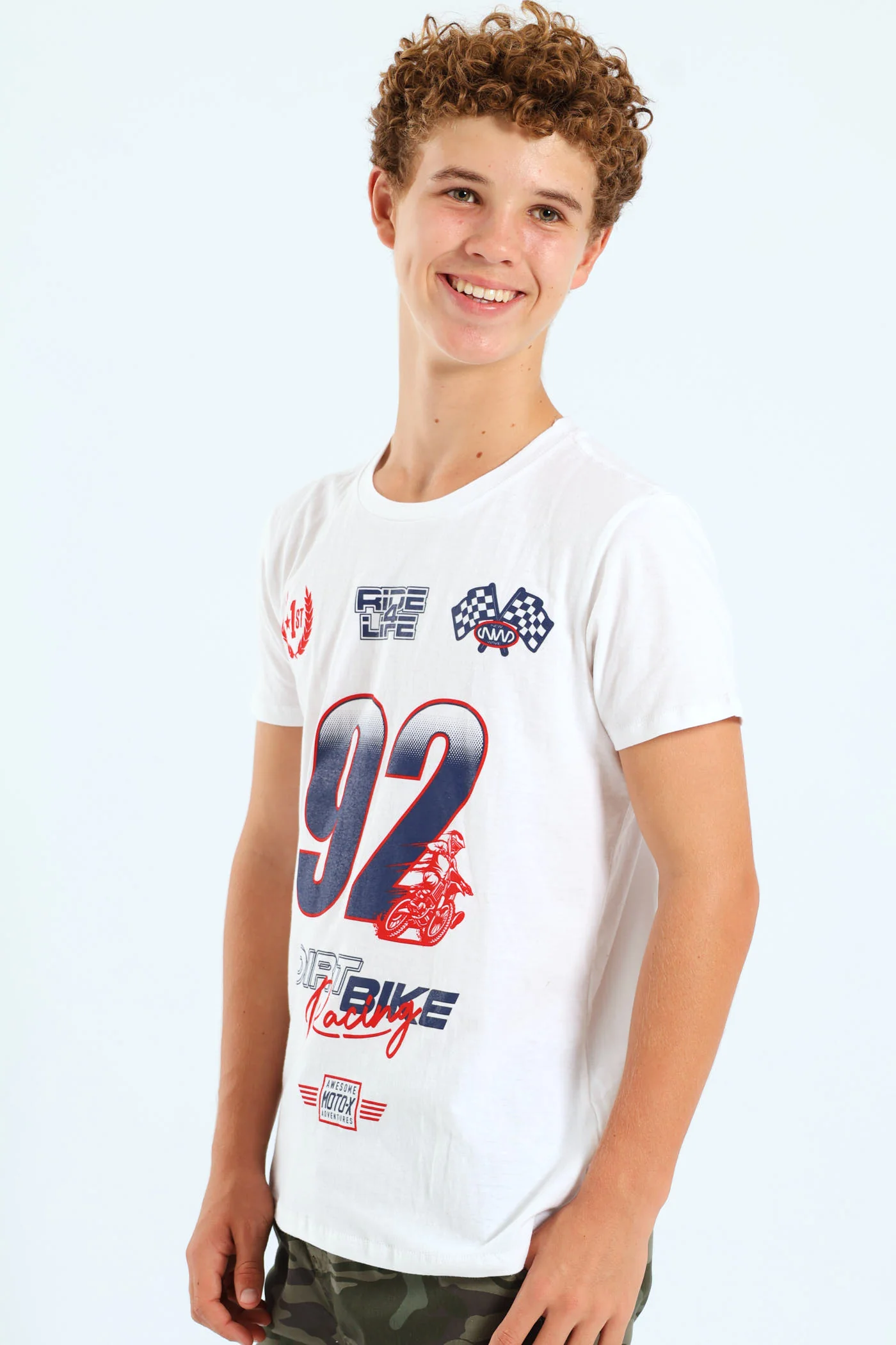 Boys Motocross Print Tee - White - Image 3