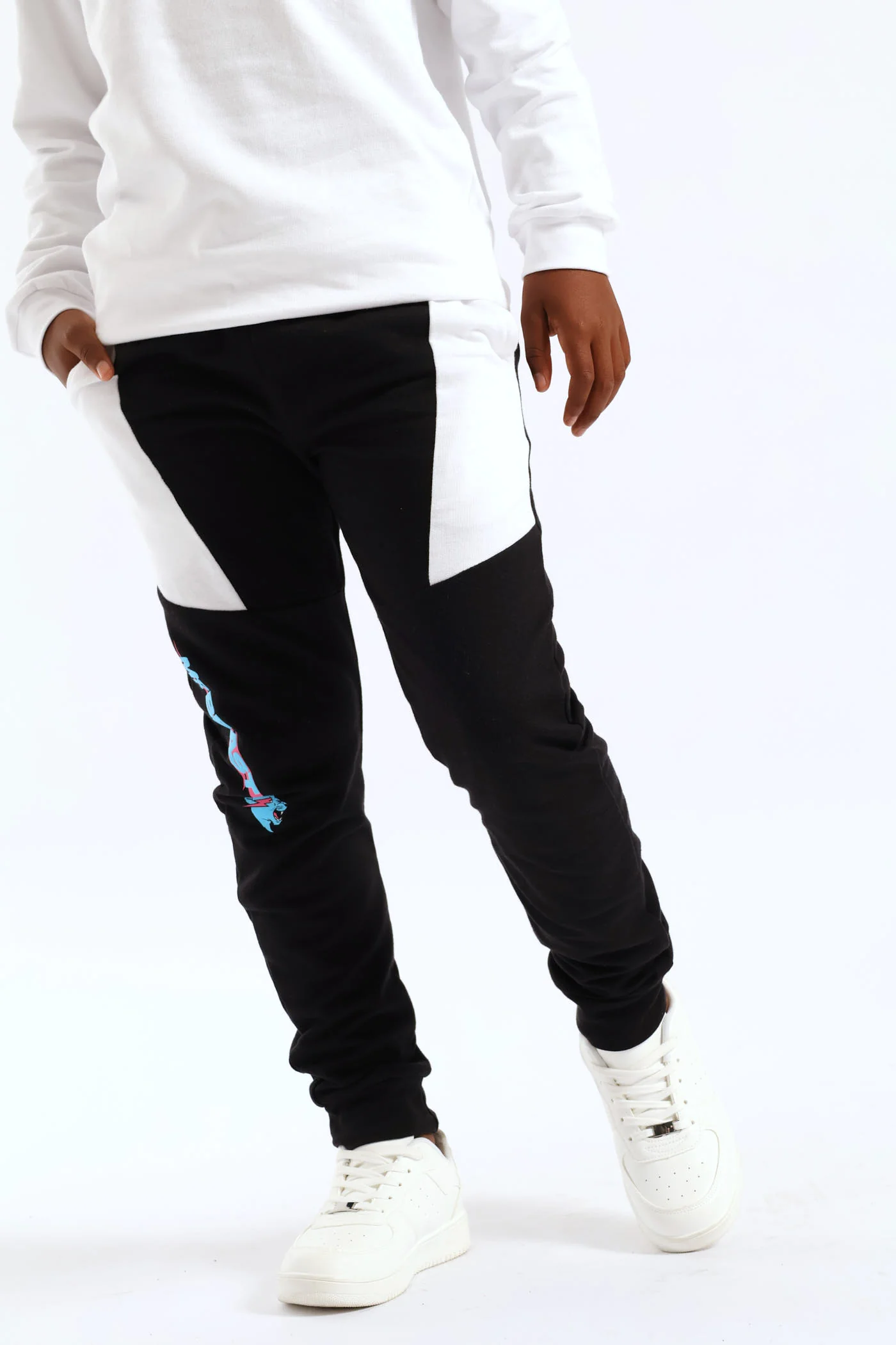 Boys Mr Beast Fleece Joggers - Black/White - Image 2