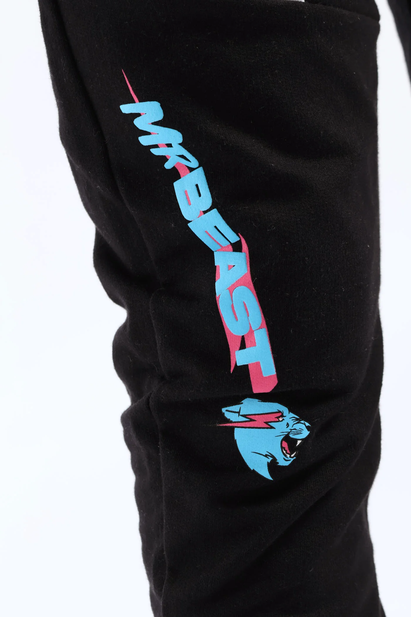 Boys Mr Beast Fleece Joggers - Black/White - Image 4