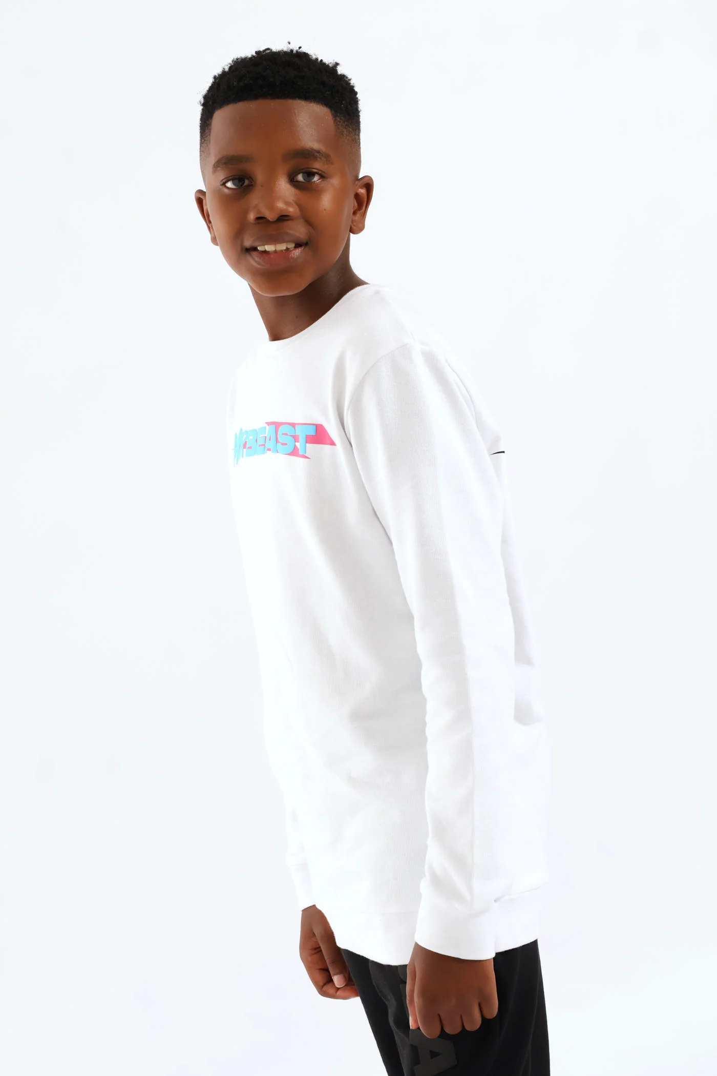 Boys Mr Beast Front & Back Crew Top - White - Image 3