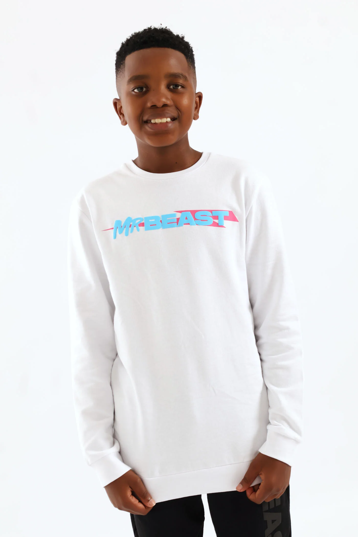 Boys Mr Beast Front & Back Crew Top - White - Image 4