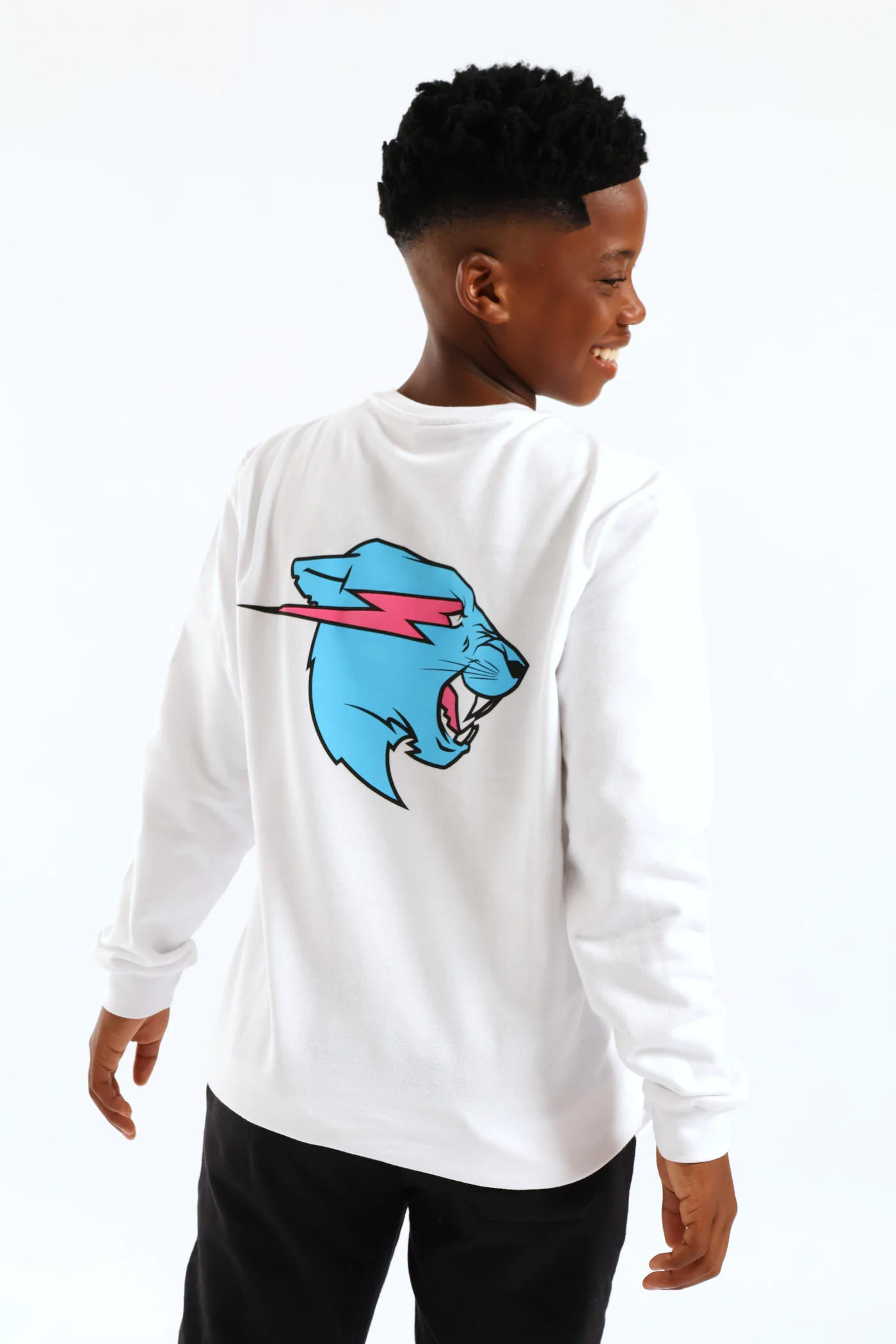 Boys Mr Beast Front & Back Crew Top - White - Image 2
