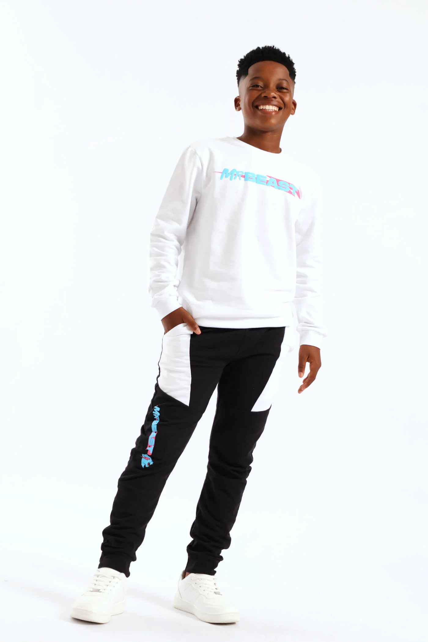 Boys Mr Beast Front & Back Crew Top - White - Image 3