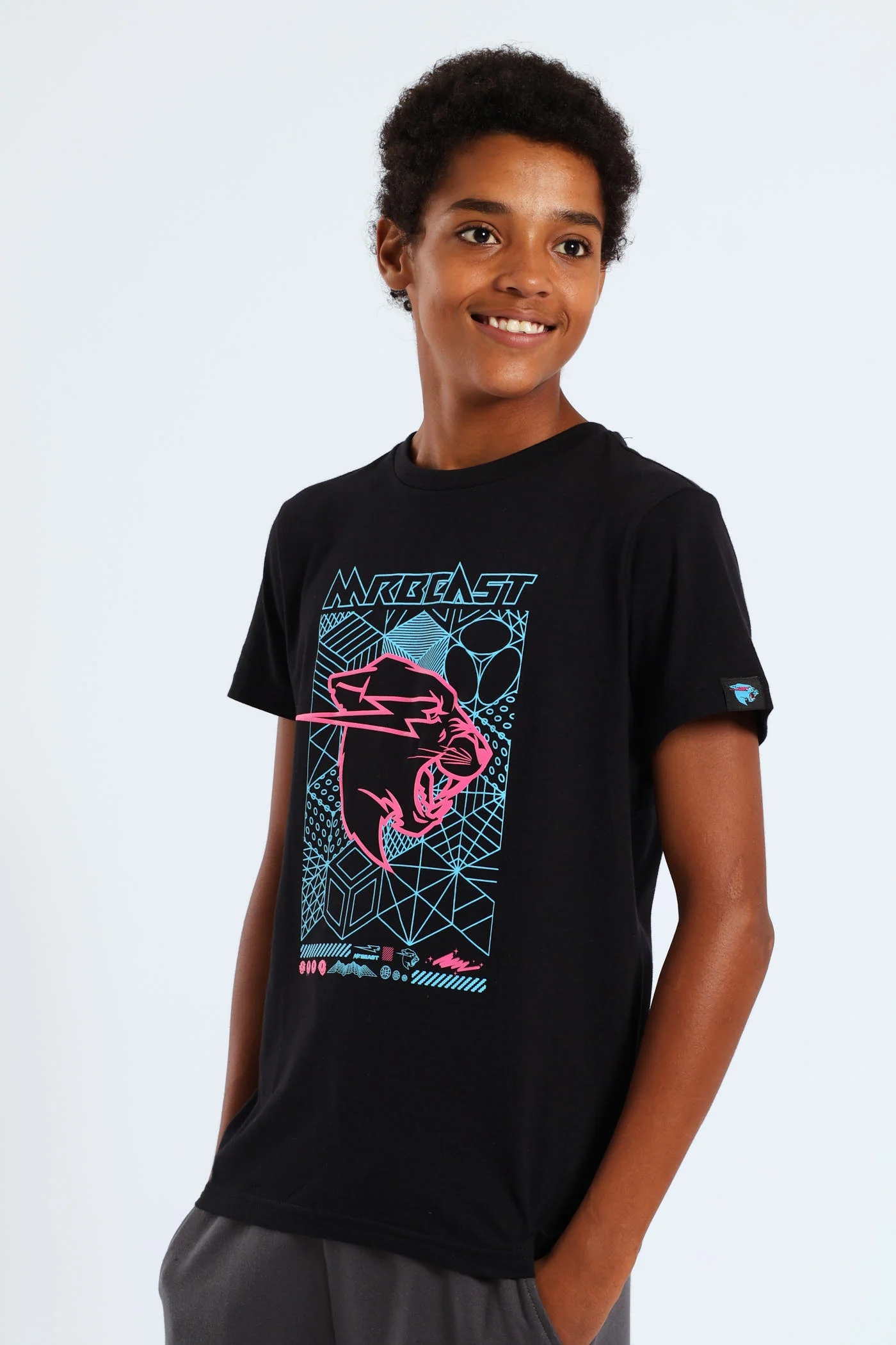 Boys Mr Beast Geo Print T-Shirt - Black - Image 2