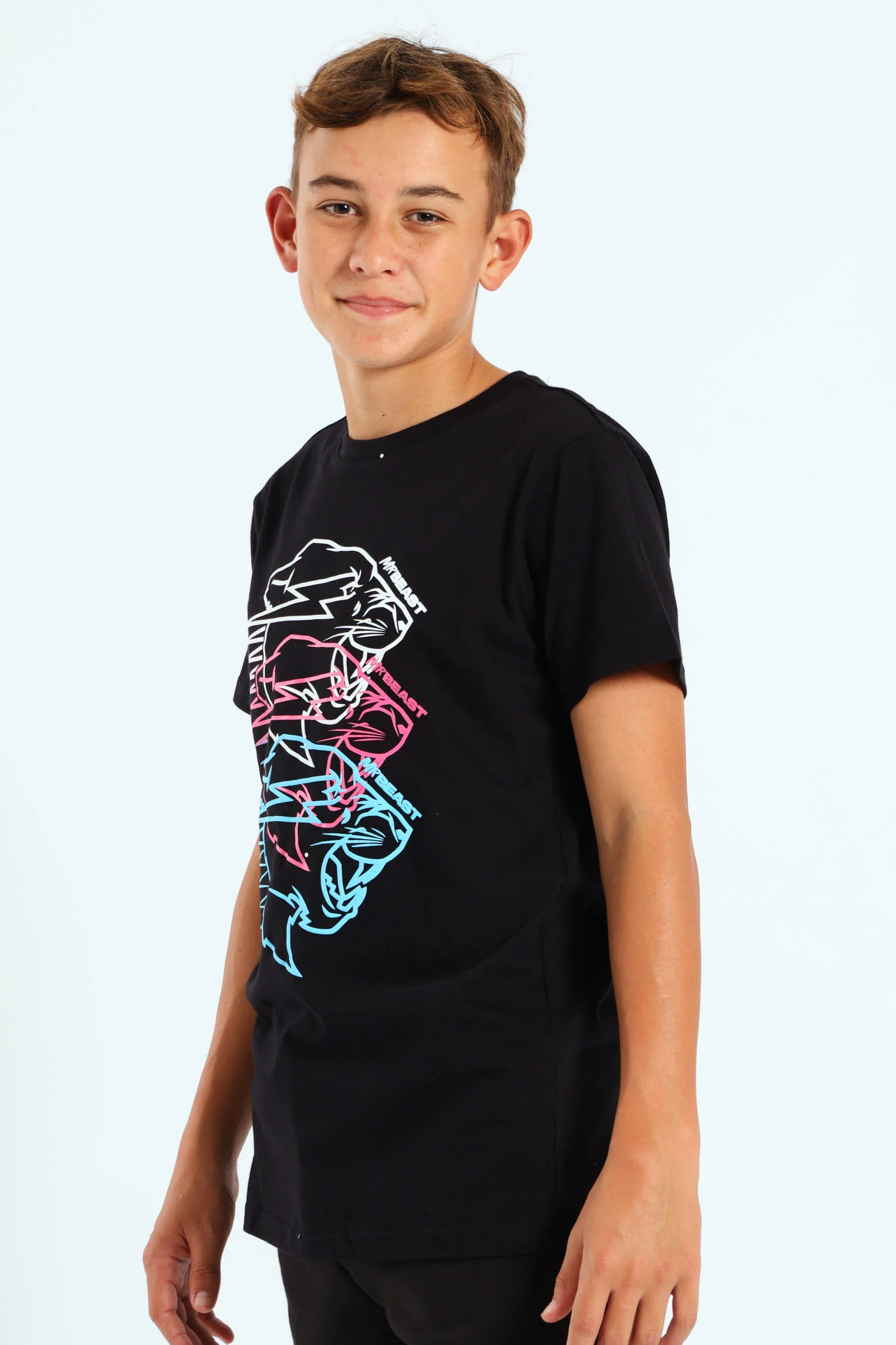 Boys Mr Beast Lightning Print Tee - Black - Image 2