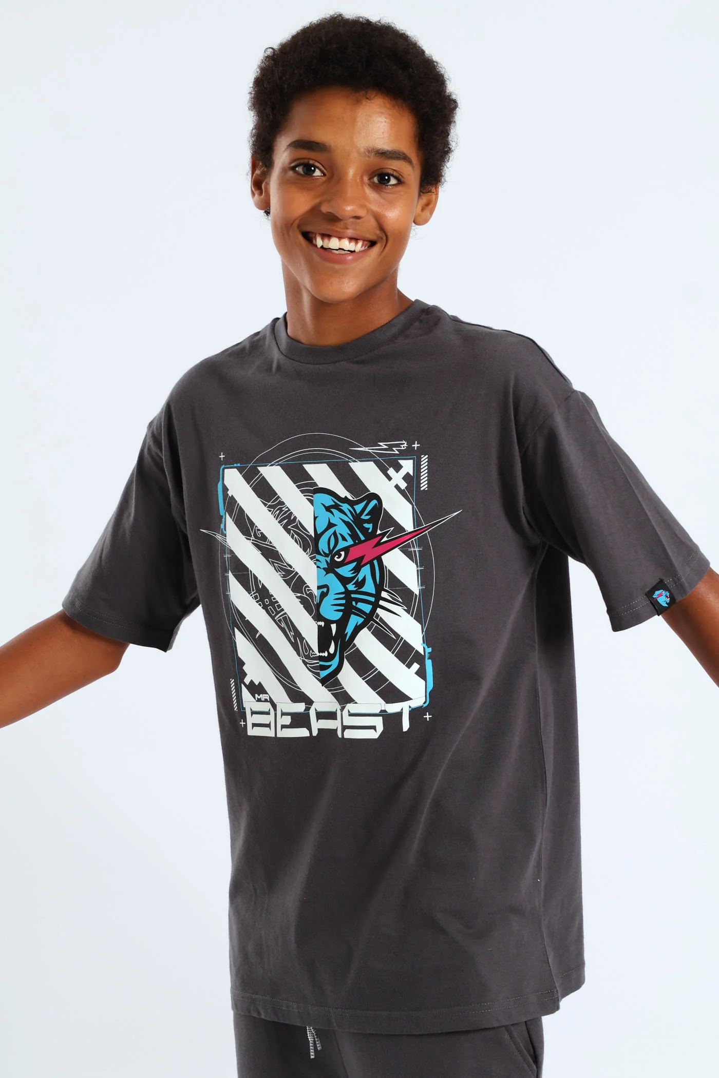 Boys Mr Beast Oversized Glow In Dark T-Shirt - Charcoal - Image 2
