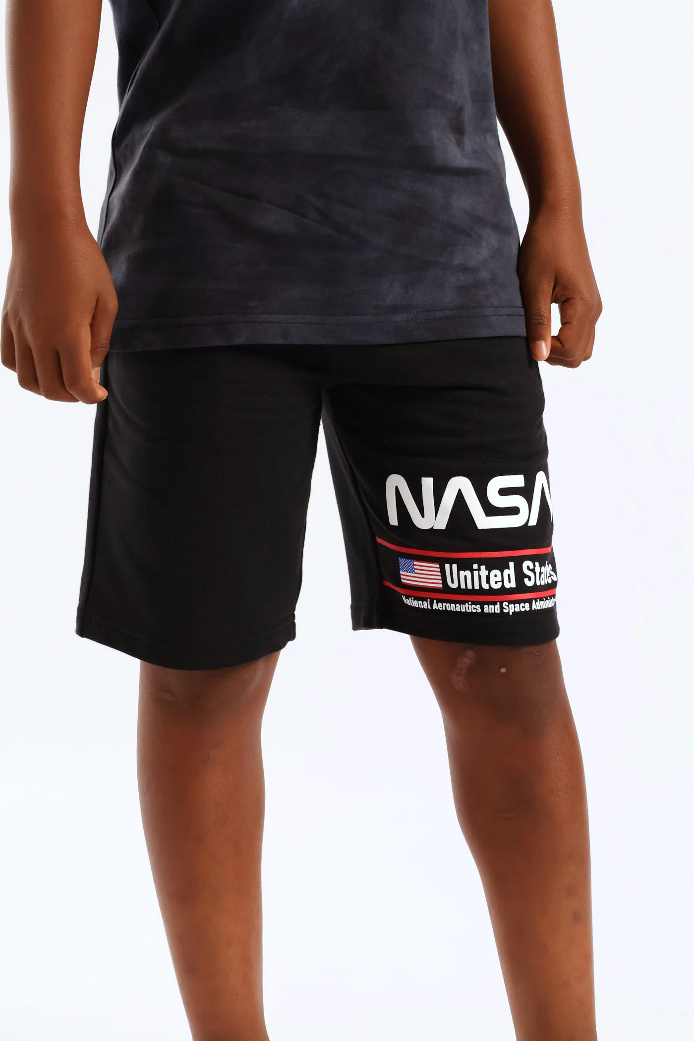 Boys Nasa Print Fleece Shorts - Black - Image 2