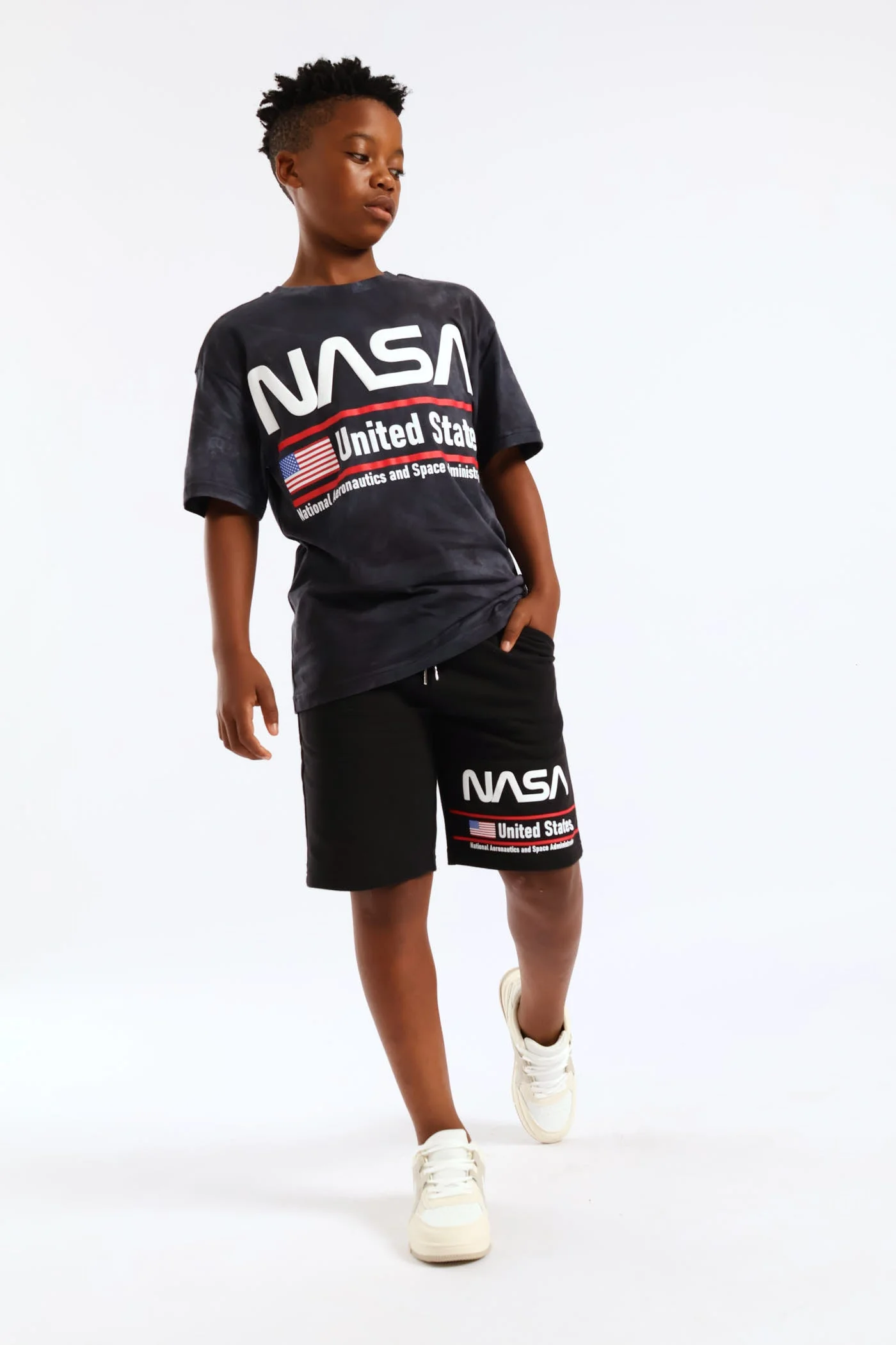 Boys Nasa Print Fleece Shorts - Black - Image 3