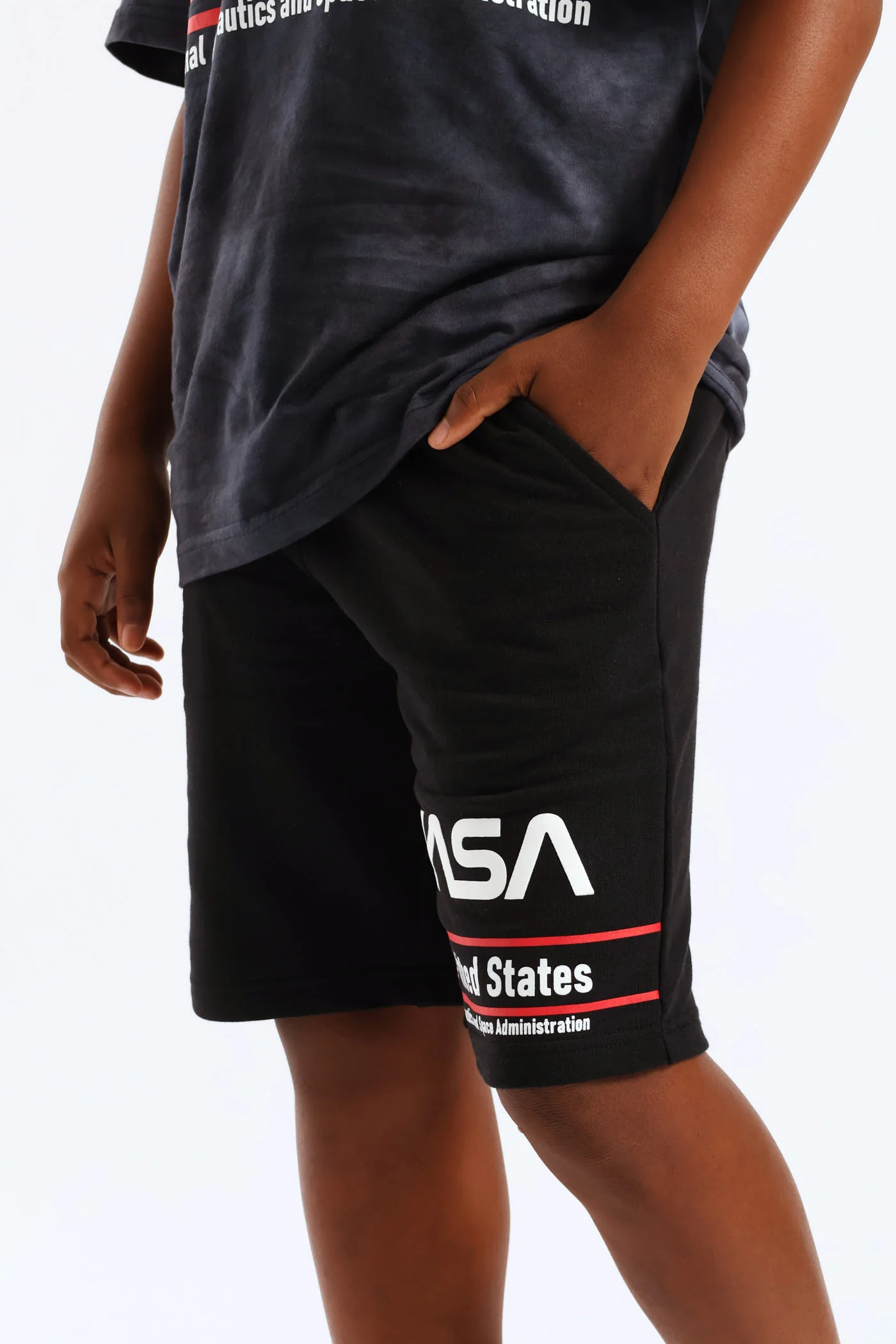 Boys Nasa Print Fleece Shorts - Black - Image 4