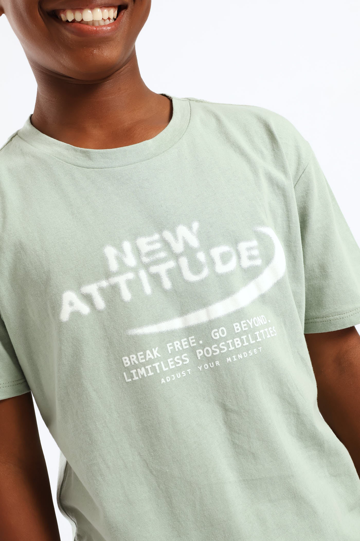 Boys New Attitude Print T-Shirt - Sage - Image 2
