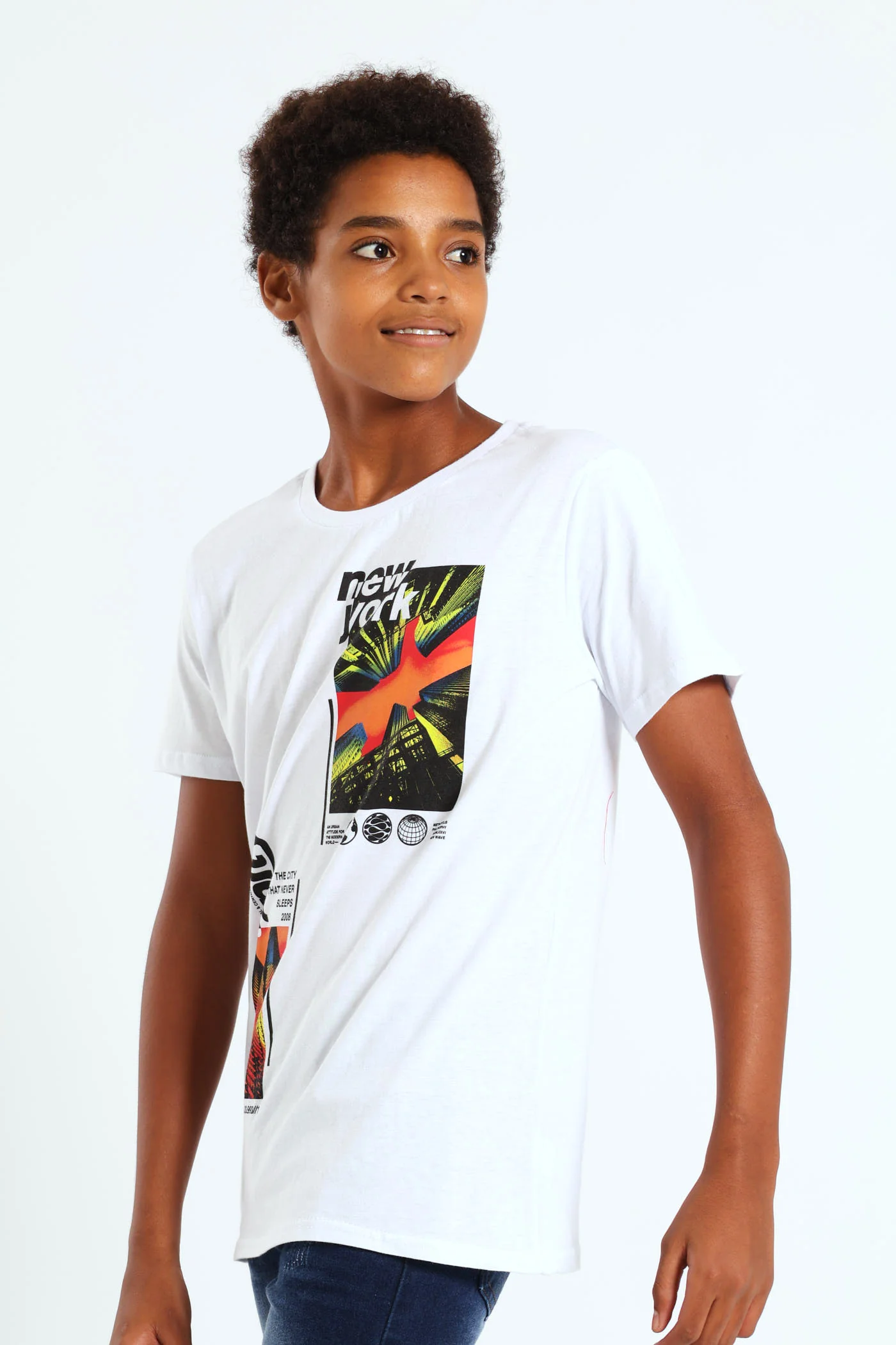 Boys New York Abstract Print Tee - White - Image 4