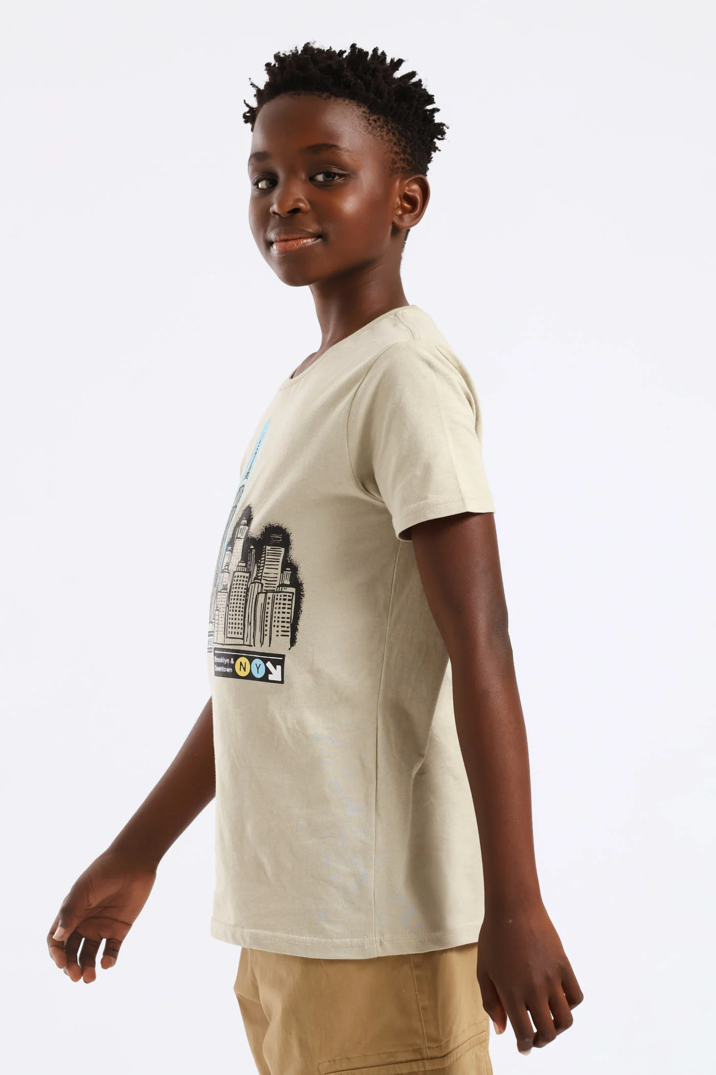 Boys Nyc Cityscape Print Tee - Olive - Image 3