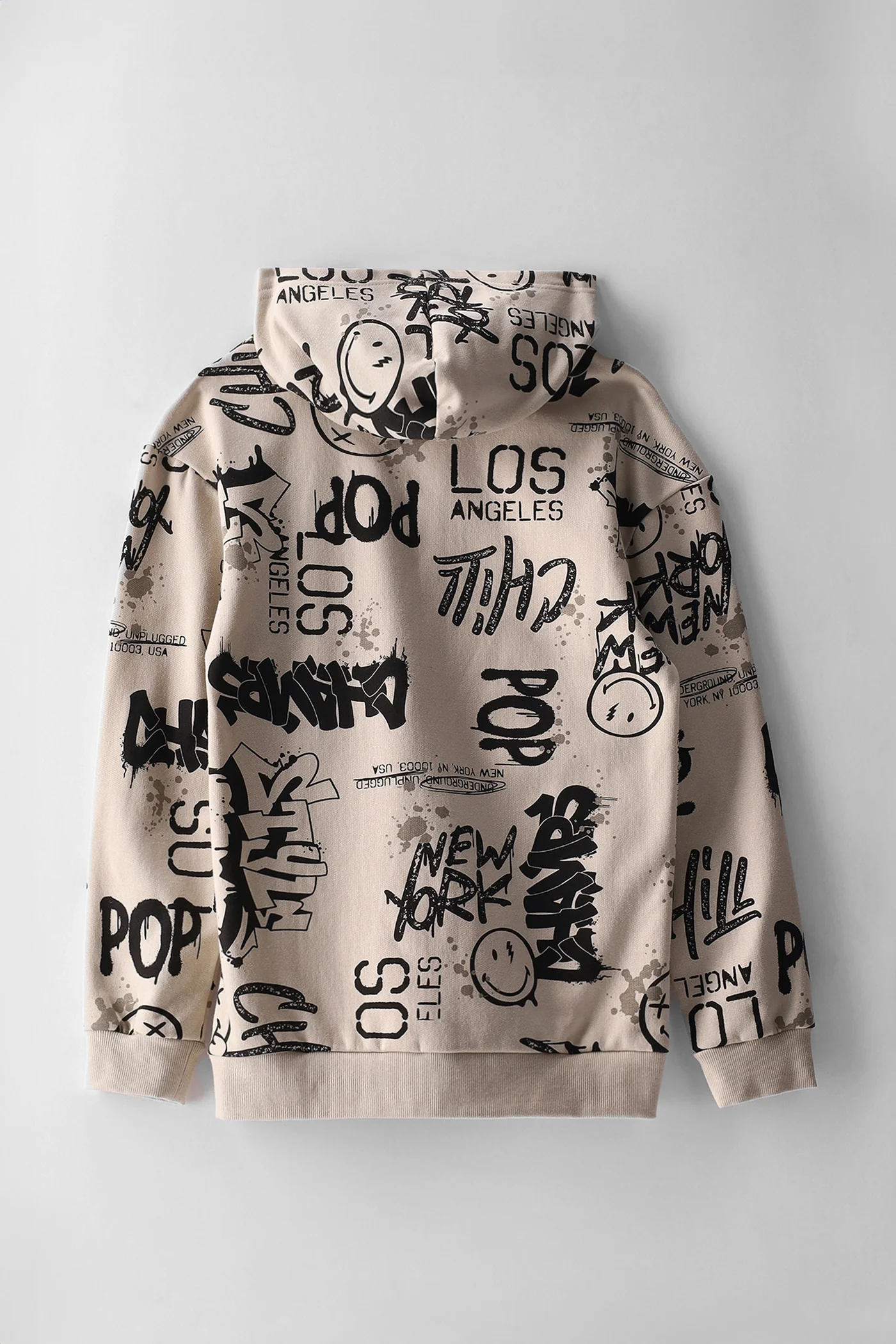 Boys Nyc Grafitti Print Hoody - Stone - Image 2