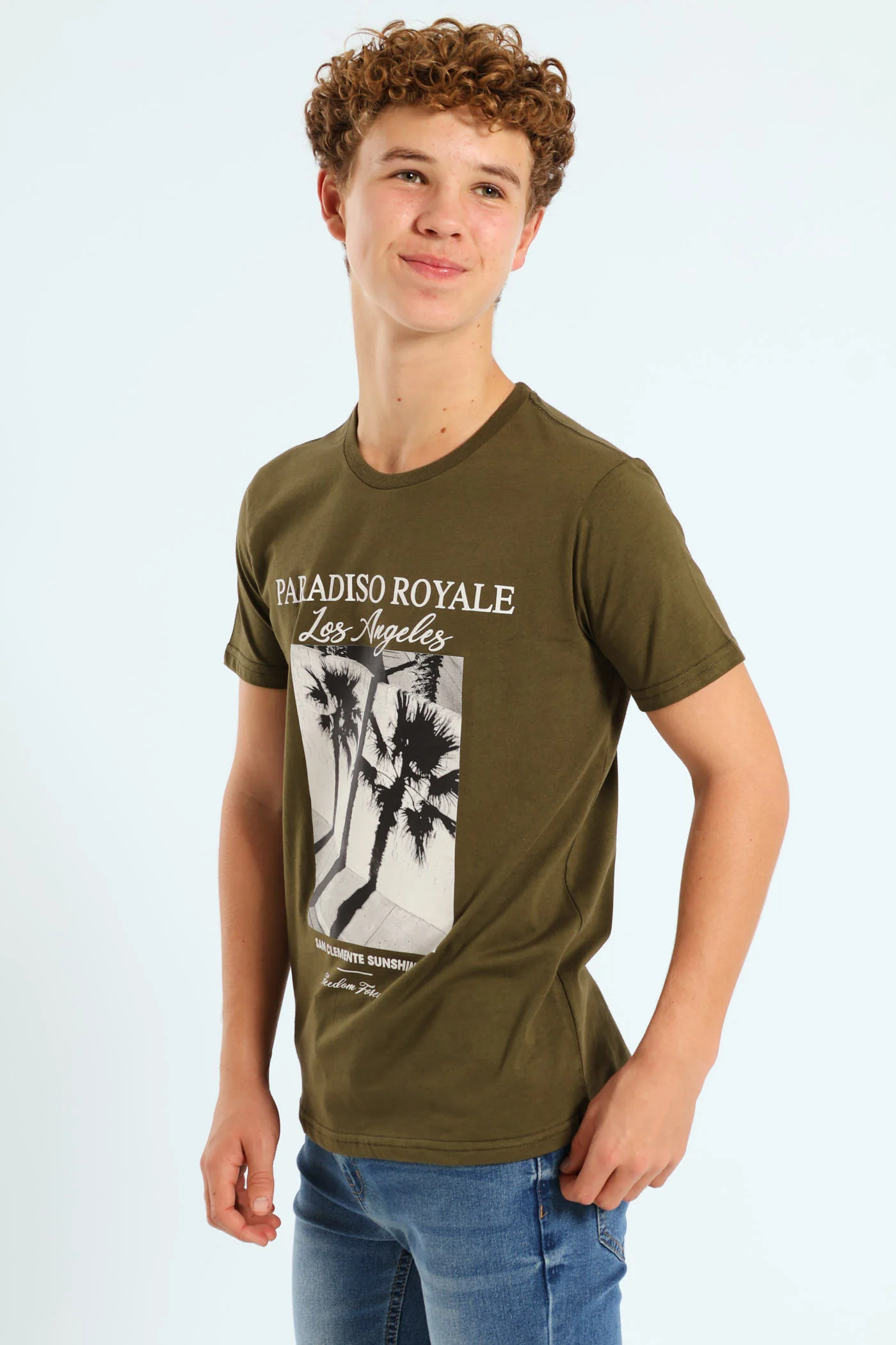 Boys Olive Palm Photographic Tee - Olive - Image 4