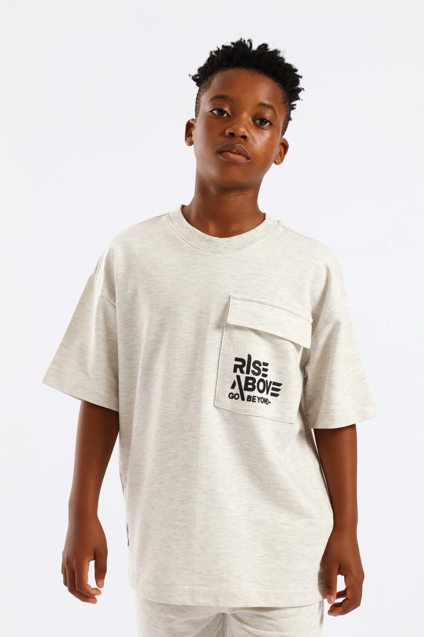 Boys Oversized Fleece T-Shirt - Oatmeal Melange - Image 2