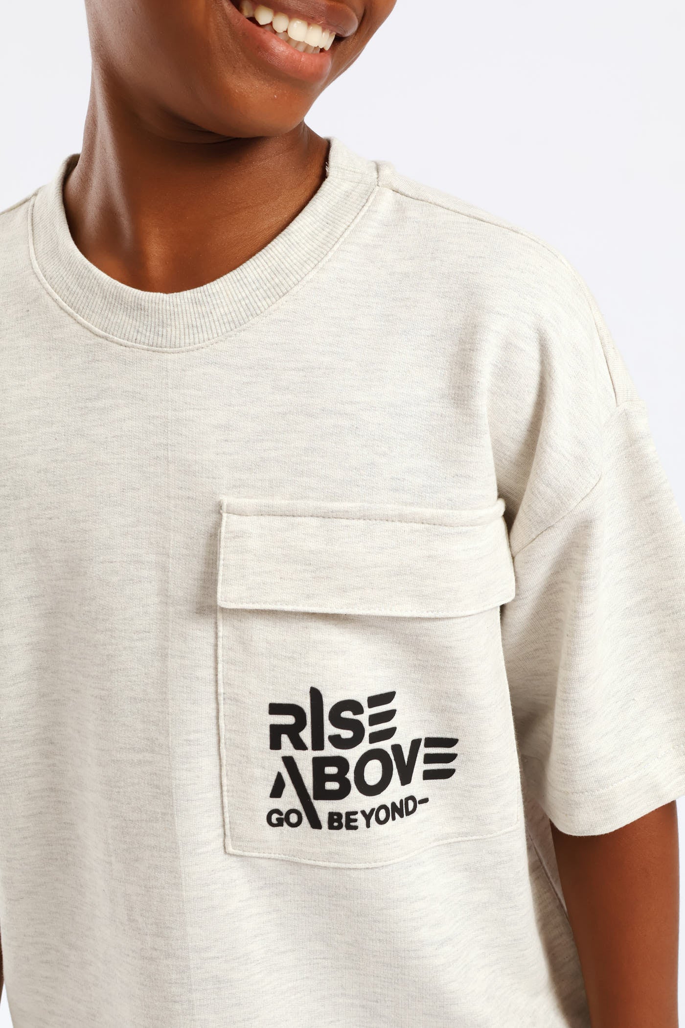 Boys Oversized Fleece T-Shirt - Oatmeal Melange - Image 3