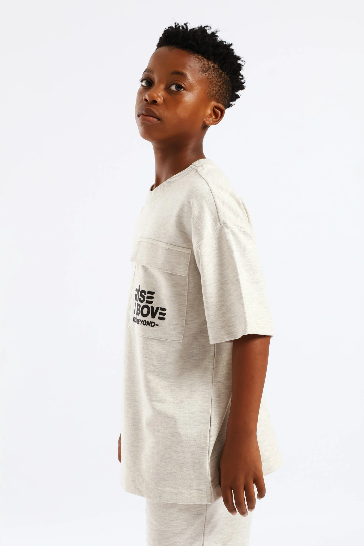 Boys Oversized Fleece T-Shirt - Oatmeal Melange - Image 4