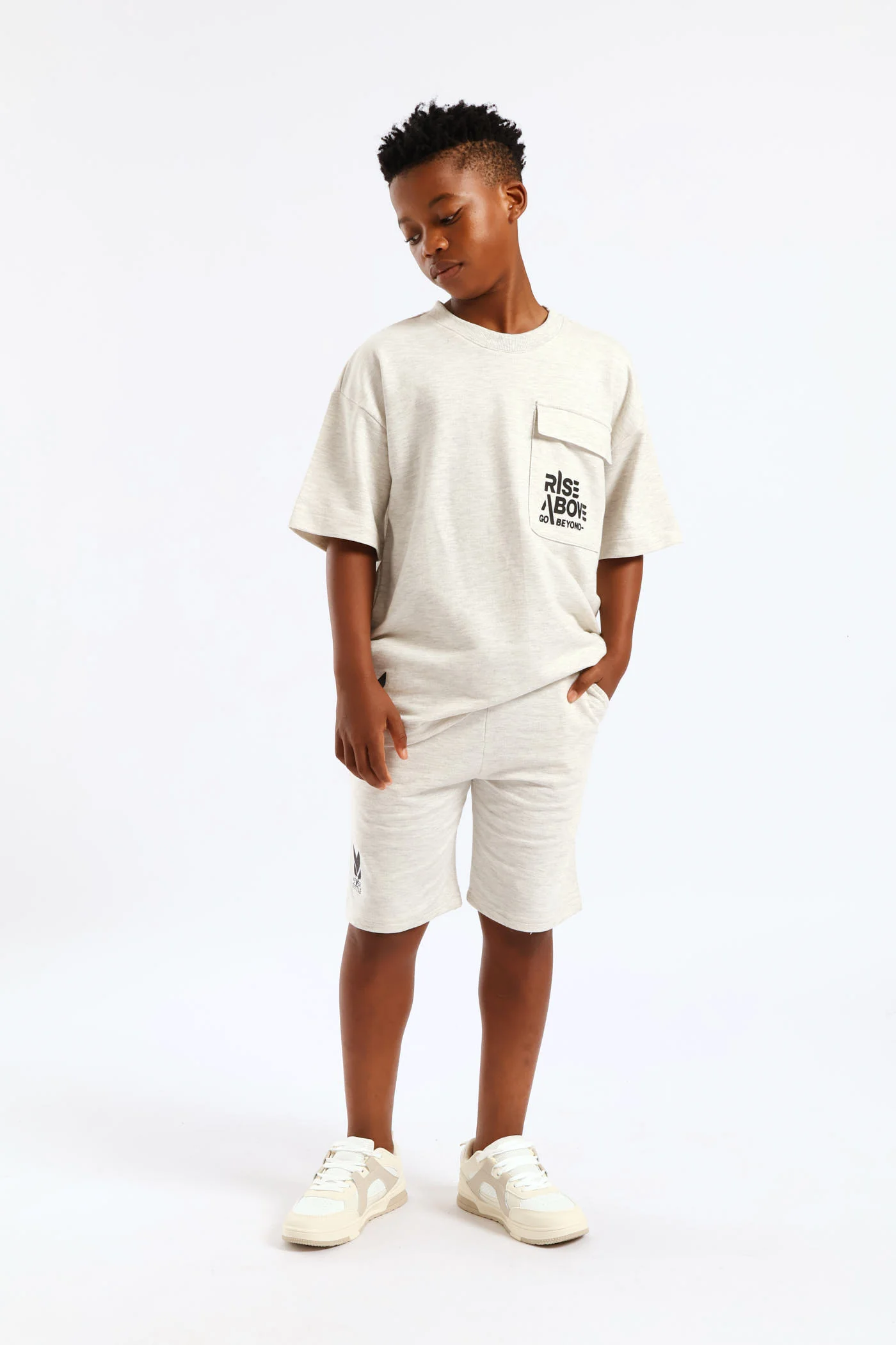 Boys Oversized Fleece T-Shirt - Oatmeal Melange - Image 6