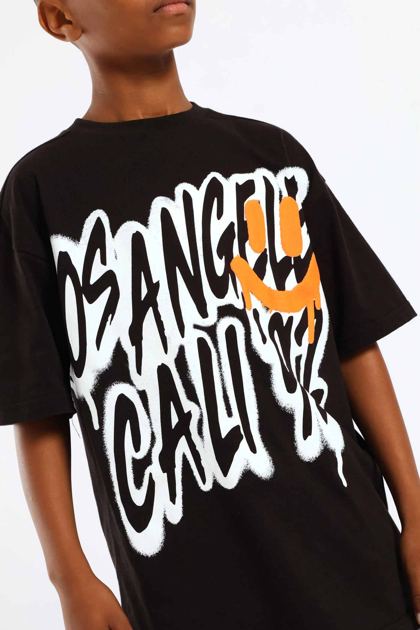 Boys Oversized La Palm Back Print T-Shirt - Black - Image 3