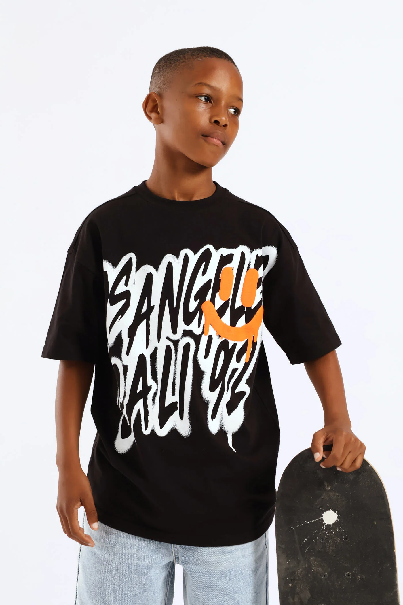 Boys Oversized La Palm Back Print T-Shirt - Black - Image 4