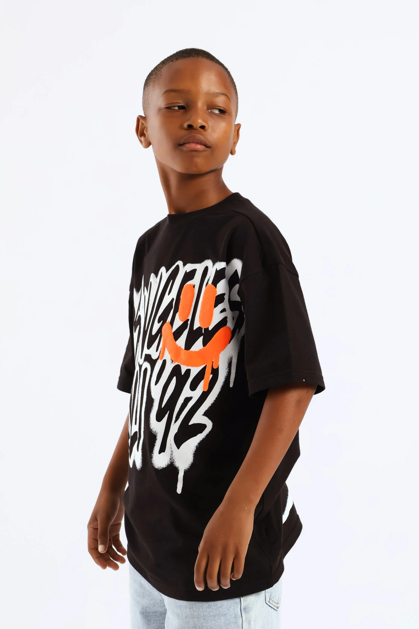 Boys Oversized La Palm Back Print T-Shirt - Black - Image 5