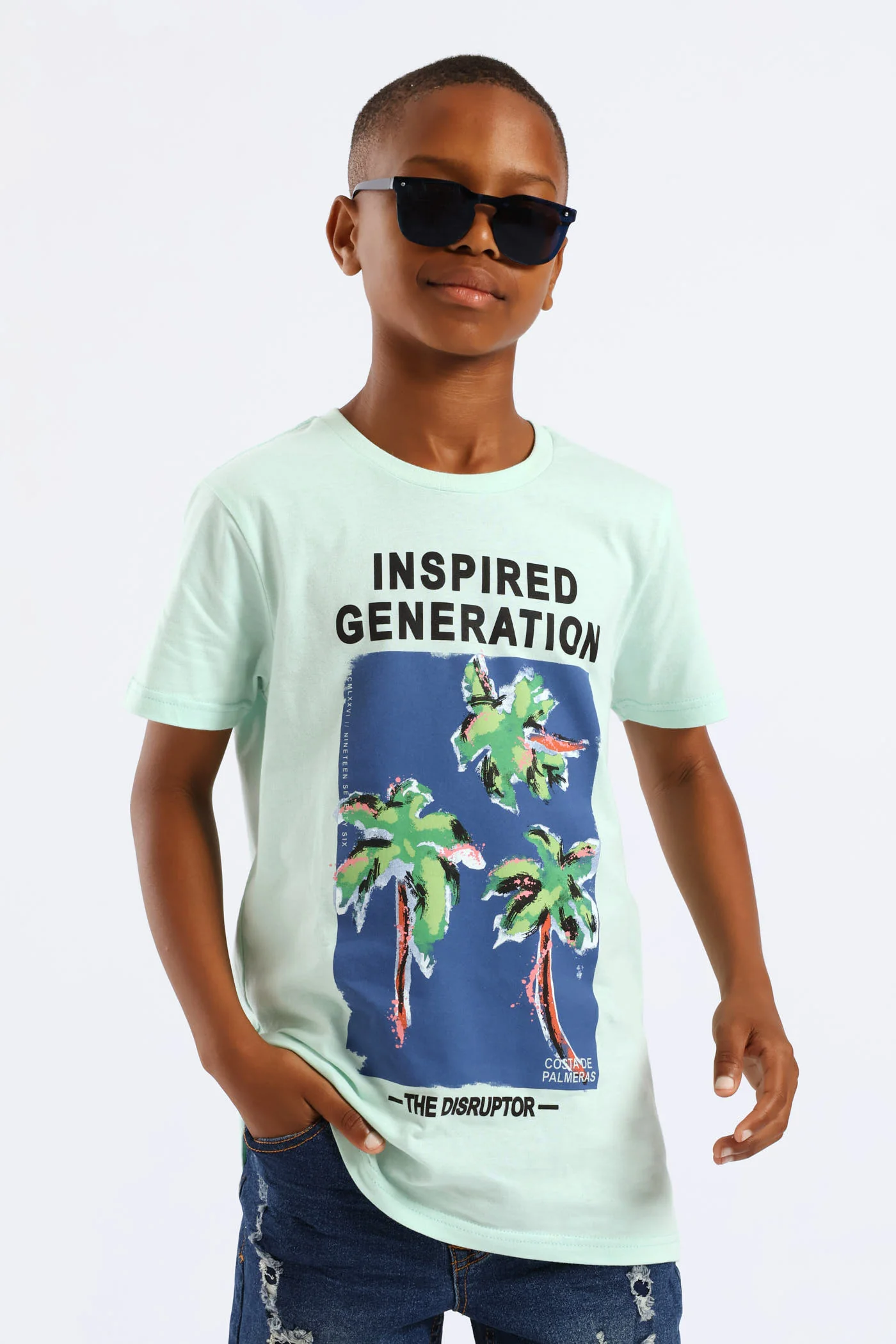 Boys Palm Paint Print T-Shirt - Mint - Image 2