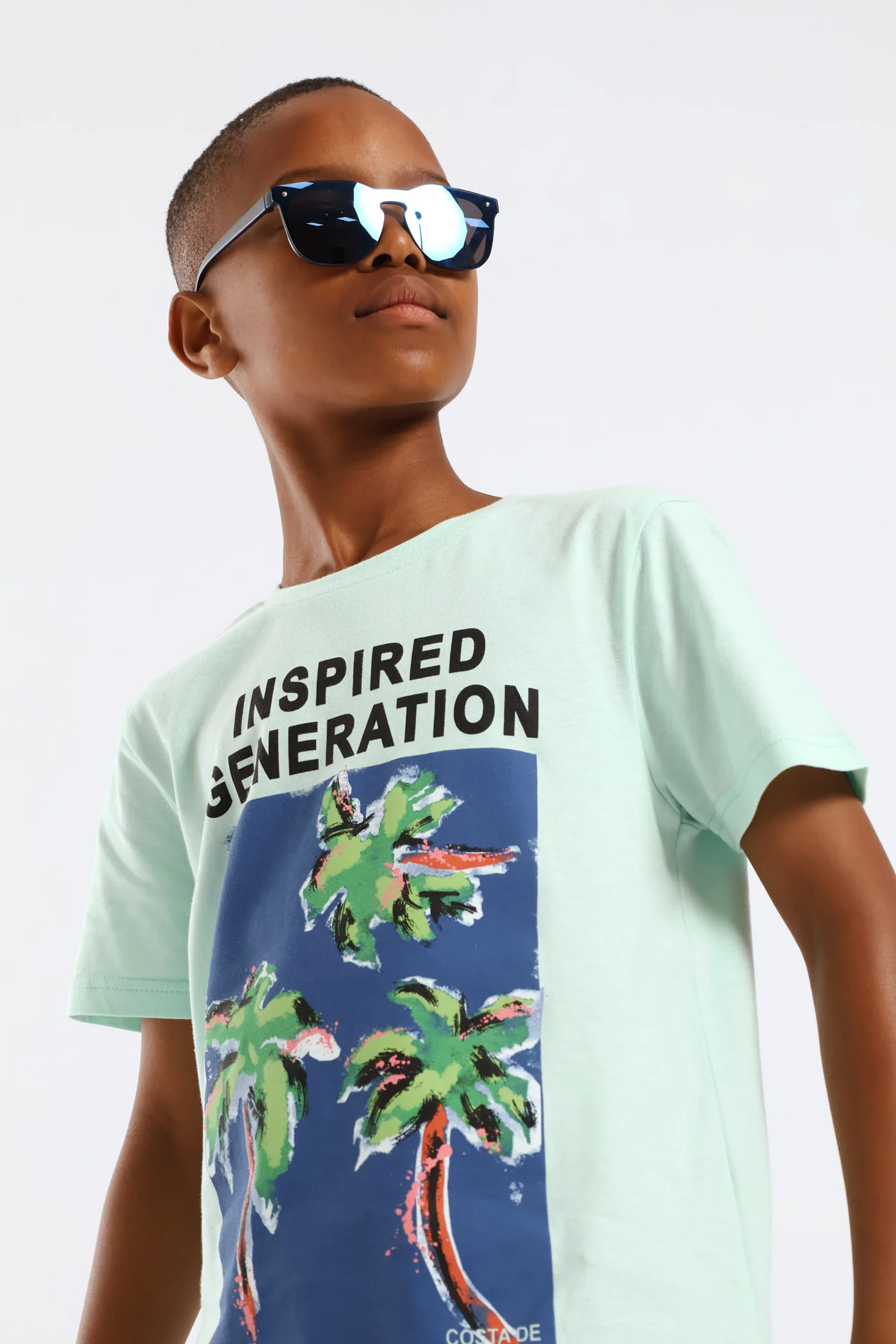 Boys Palm Paint Print T-Shirt - Mint - Image 3
