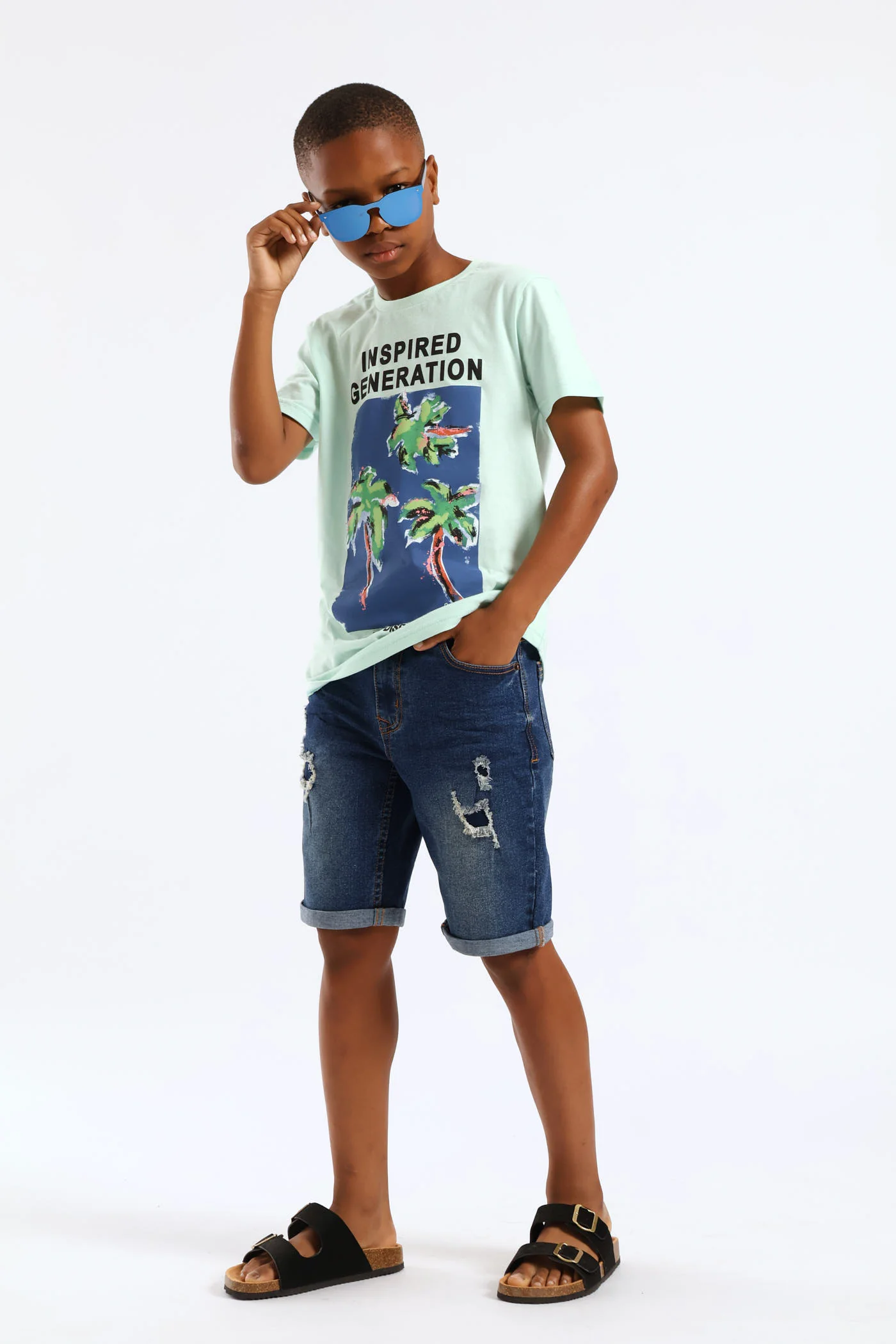 Boys Palm Paint Print T-Shirt - Mint - Image 5