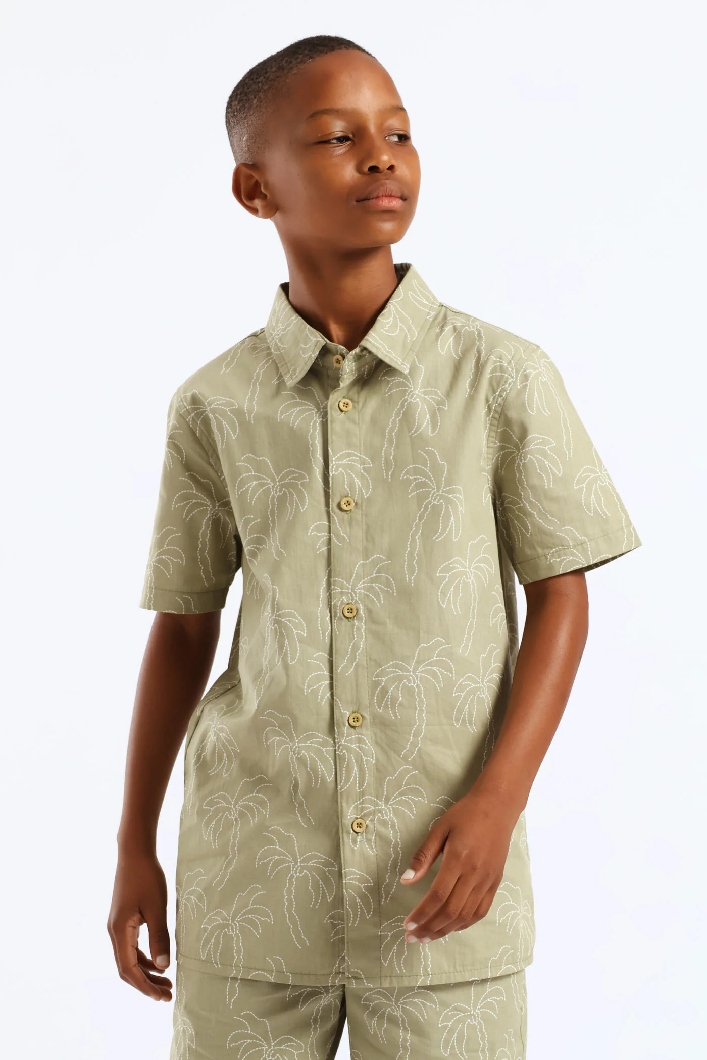Boys Palm Print Shirt - Olive - Image 2