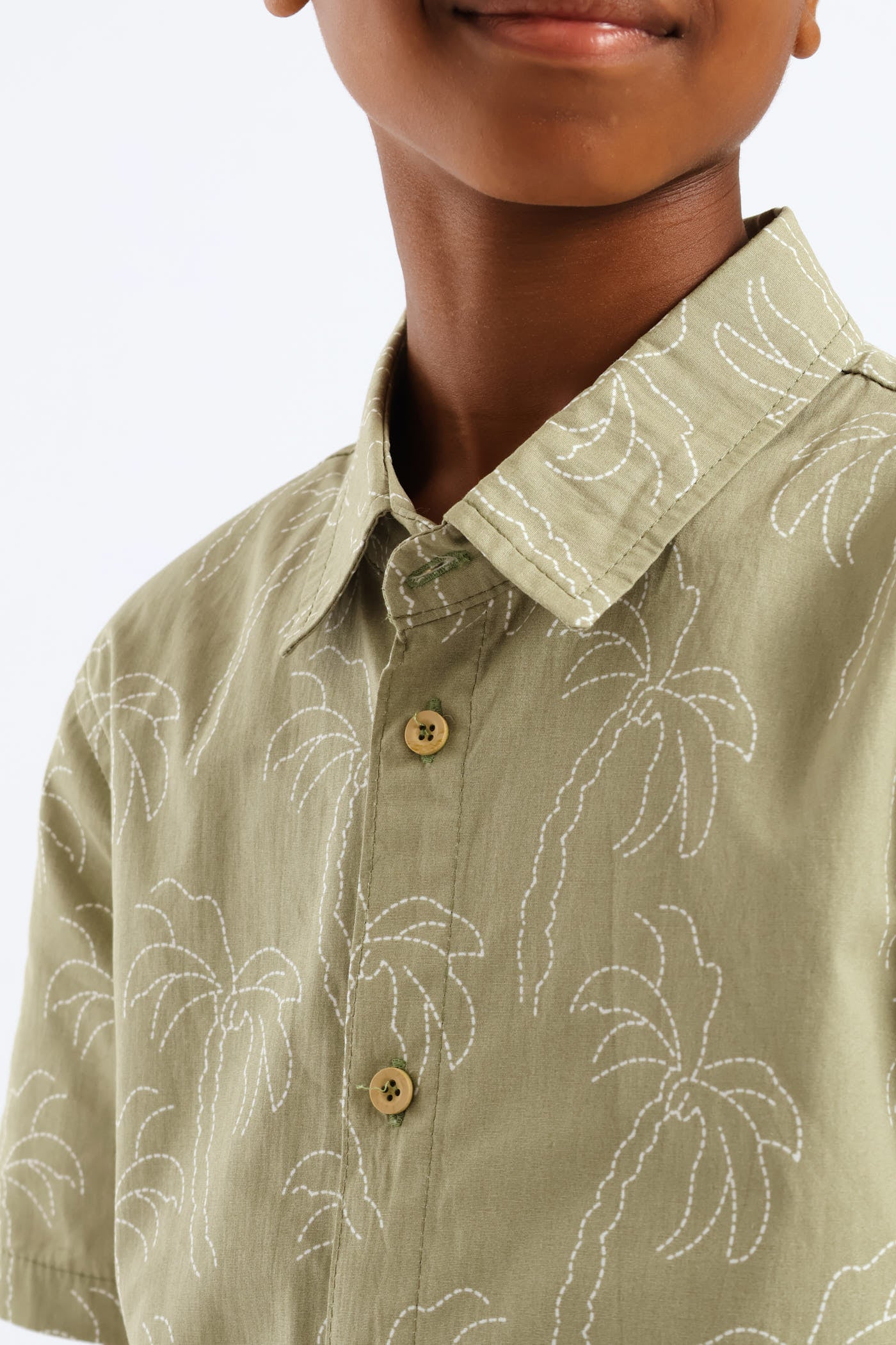 Boys Palm Print Shirt - Olive - Image 3